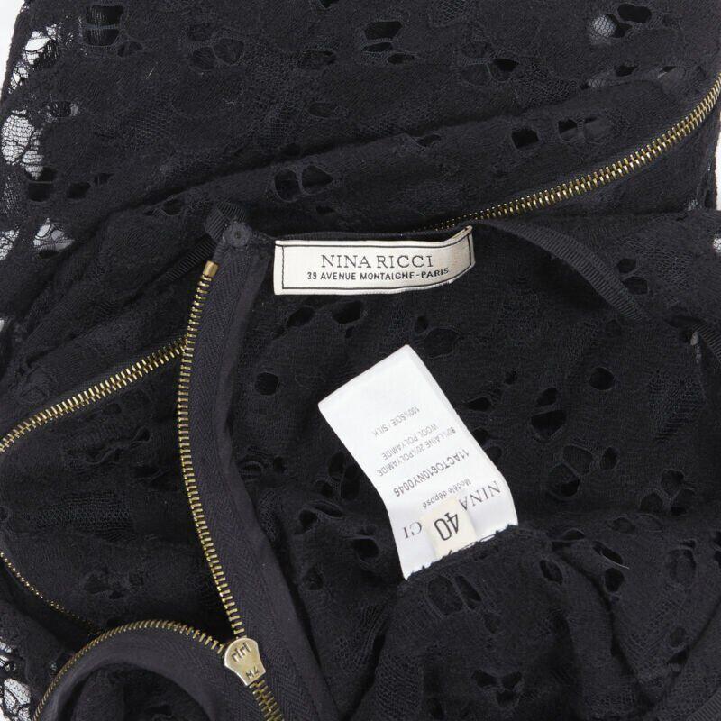 NINA RICCI black sheer lace cap sleeve zip back T-shirt top FR40 XS For Sale 3