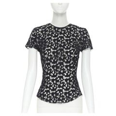 NINA RICCI schwarz schiere Spitze Kappe Ärmel Reißverschluss zurück T-shirt Top FR40 XS
