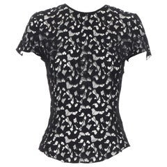 NINA RICCI - T-shirt noir à manches courtes en dentelle transparente, dos zippé FR40 XS