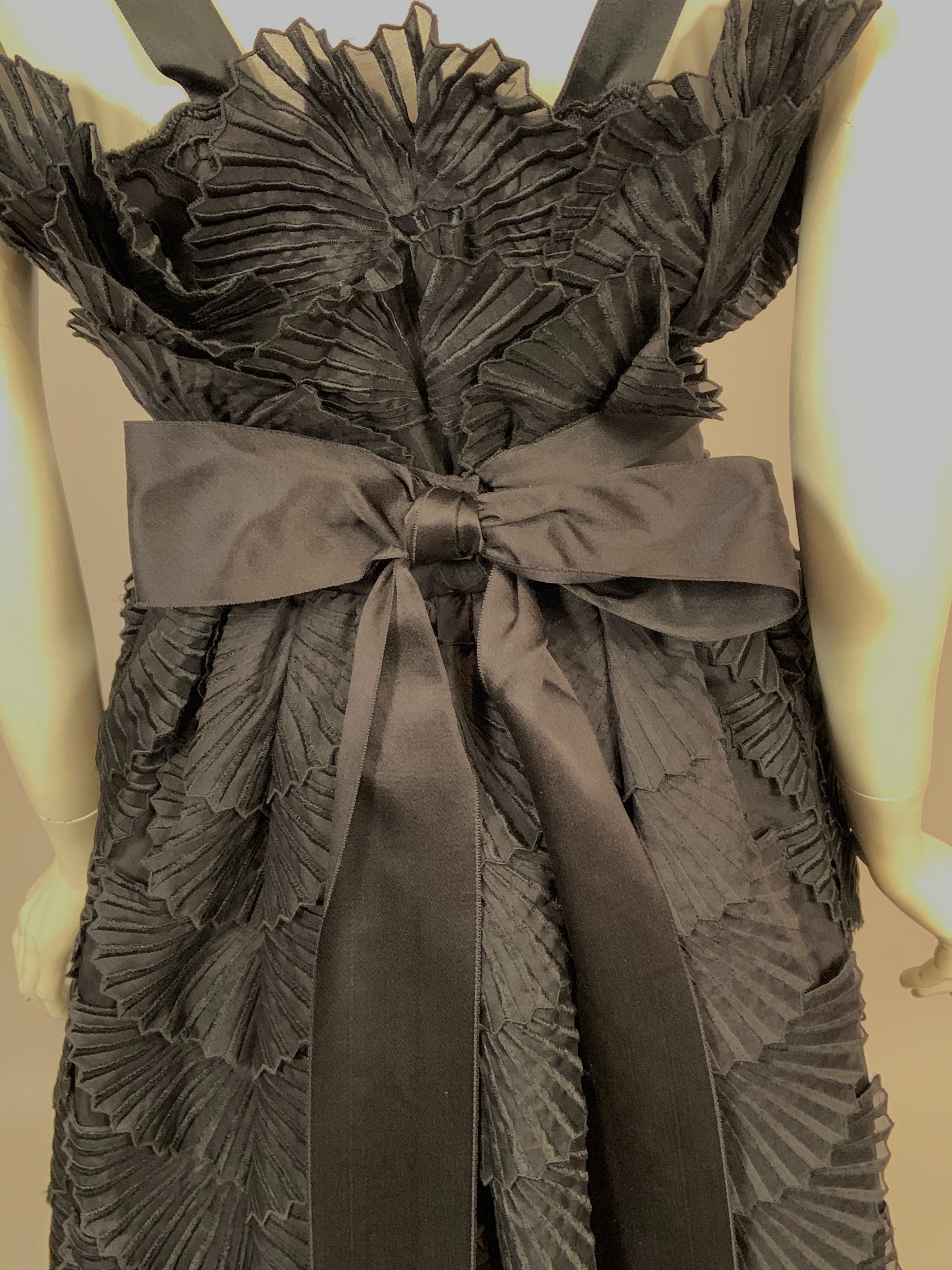 Nina Ricci Black Silk Evening Dress with Embroidered Organza Petals Never Worn  3