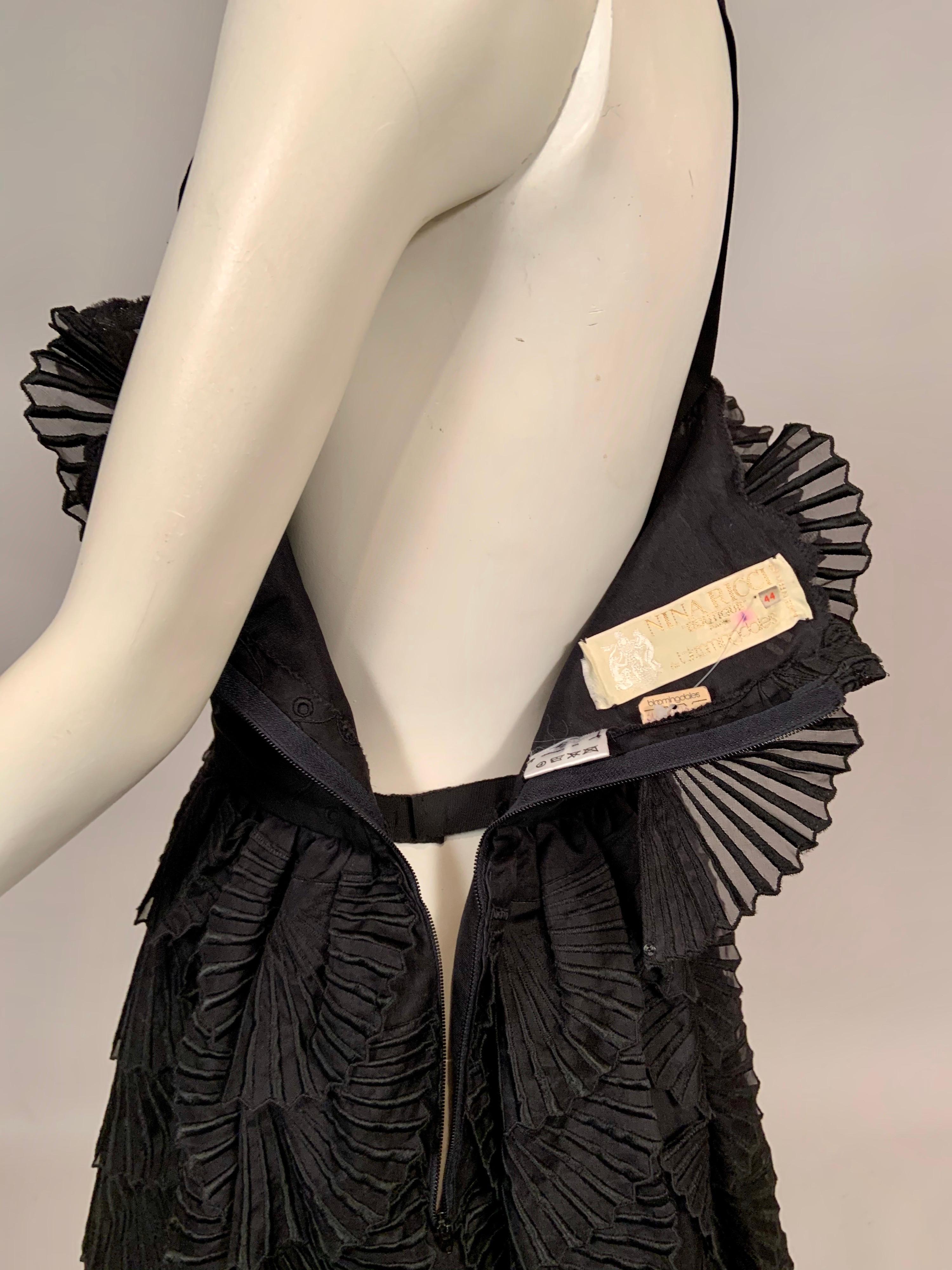 Nina Ricci Black Silk Evening Dress with Embroidered Organza Petals Never Worn  6