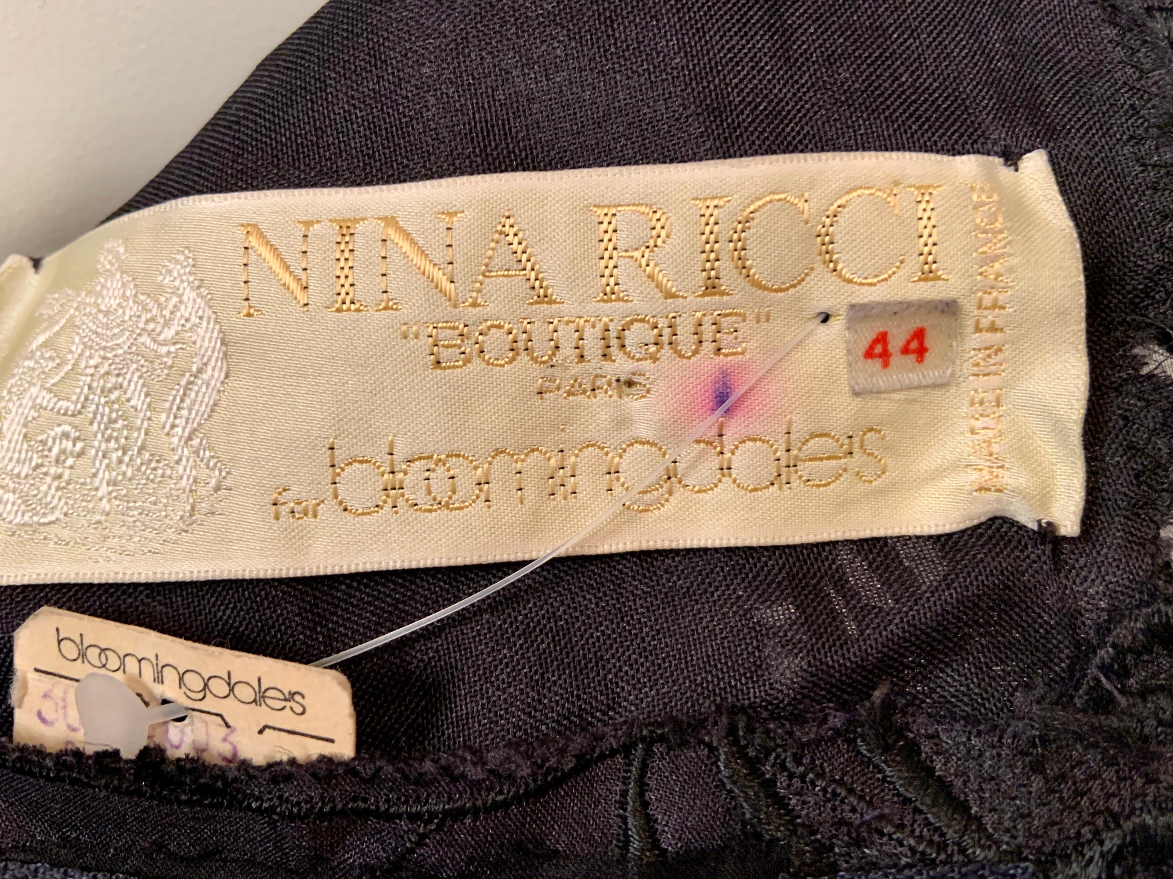 Nina Ricci Black Silk Evening Dress with Embroidered Organza Petals Never Worn  7