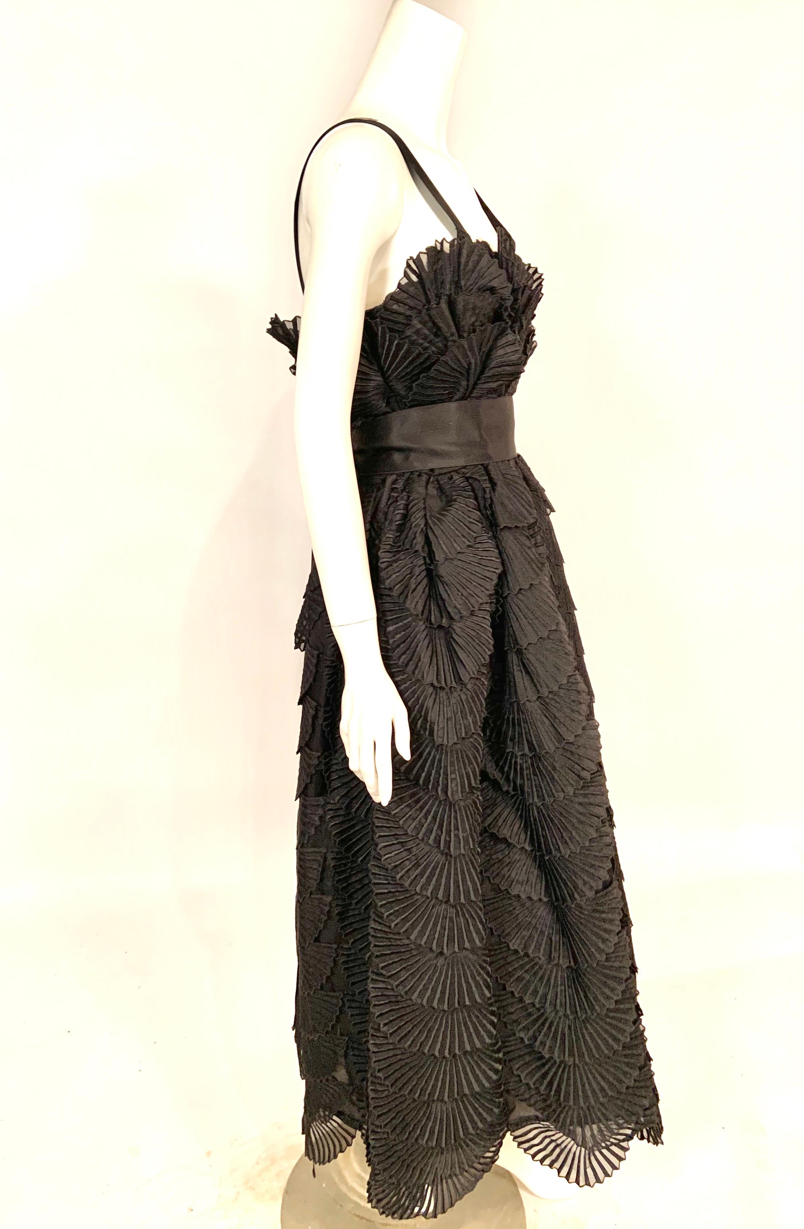 Nina Ricci Black Silk Evening Dress with Embroidered Organza Petals Never Worn  In Excellent Condition In New Hope, PA