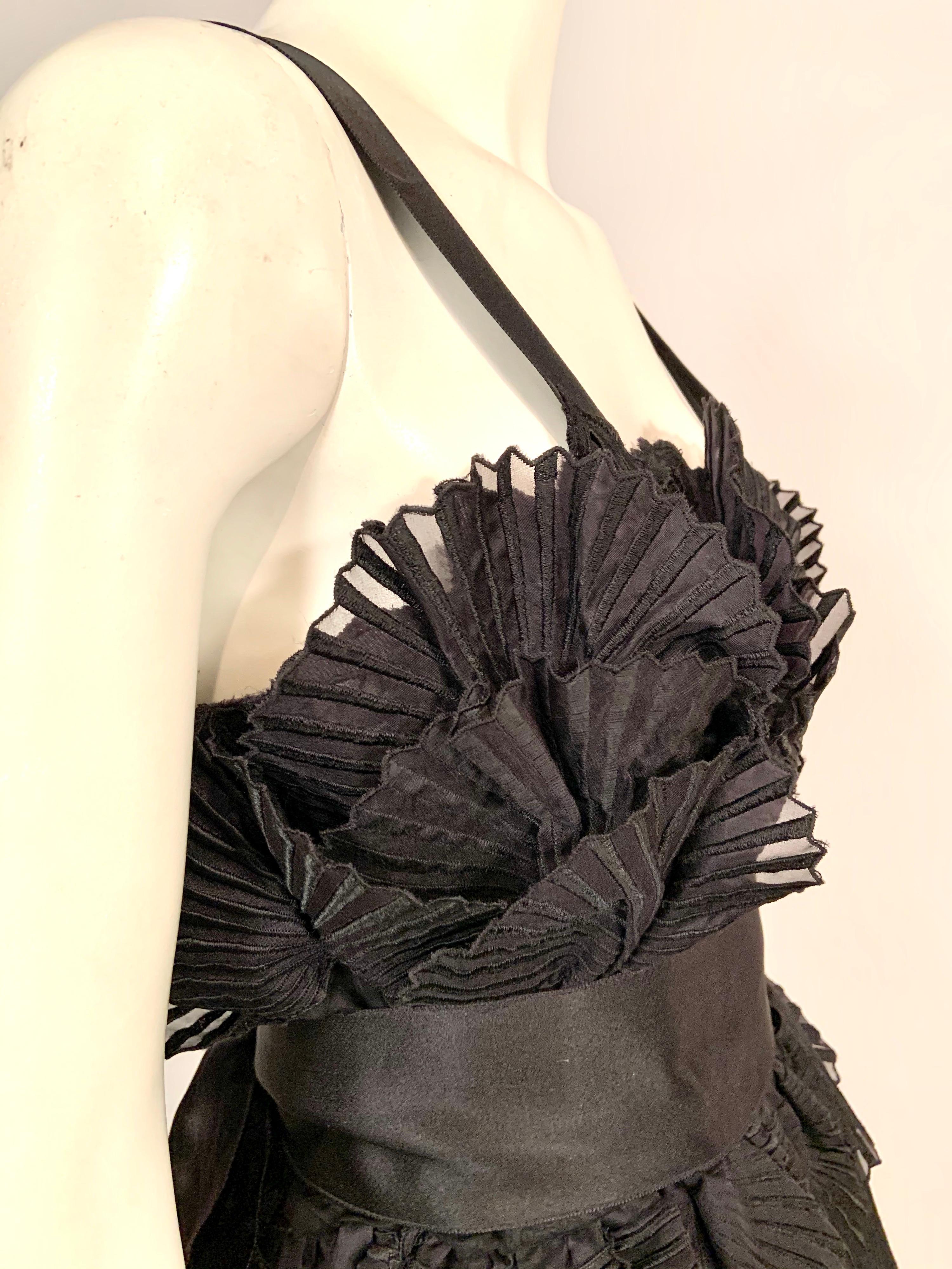 Women's Nina Ricci Black Silk Evening Dress with Embroidered Organza Petals Never Worn 