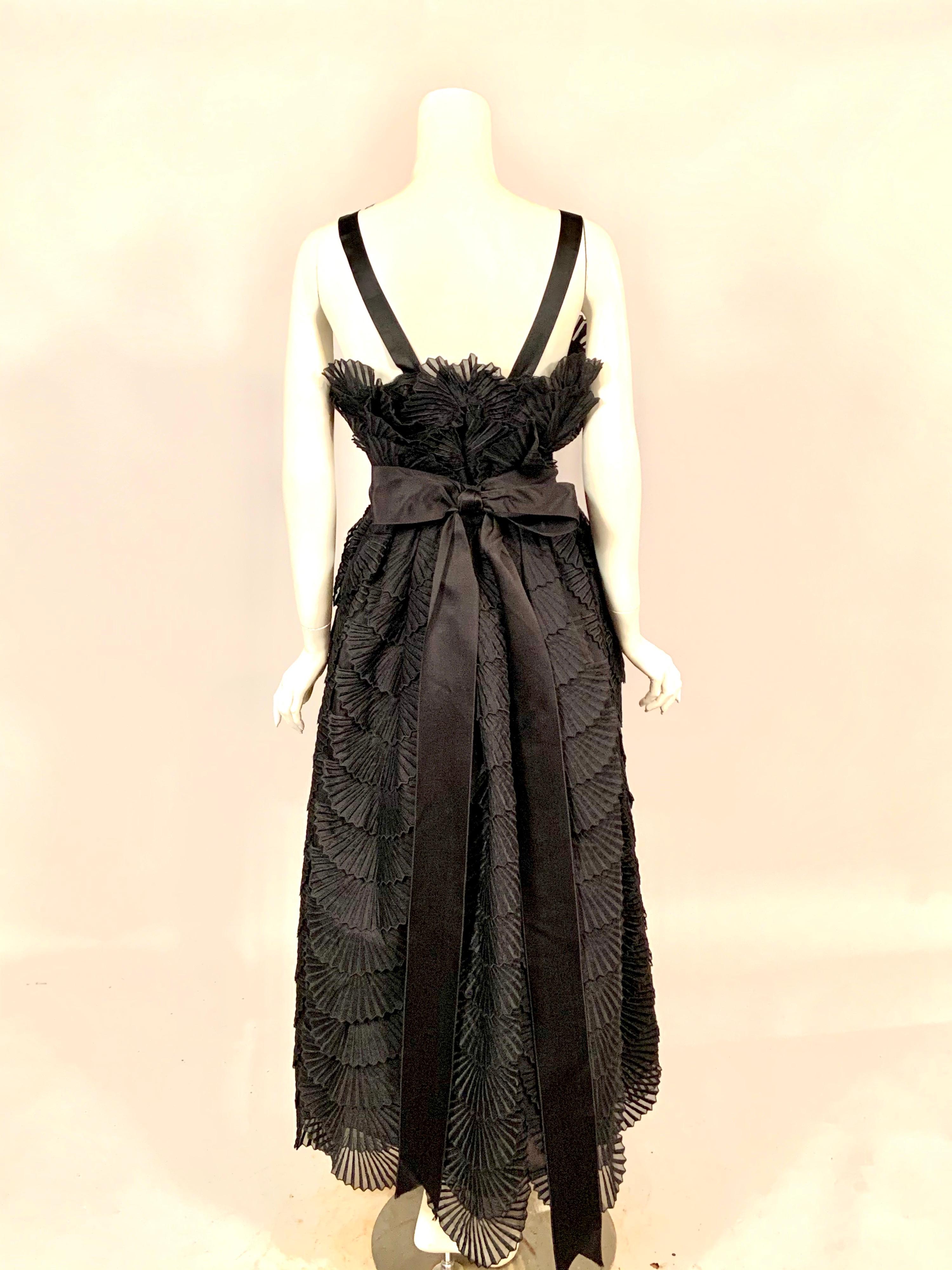 Nina Ricci Black Silk Evening Dress with Embroidered Organza Petals Never Worn  1