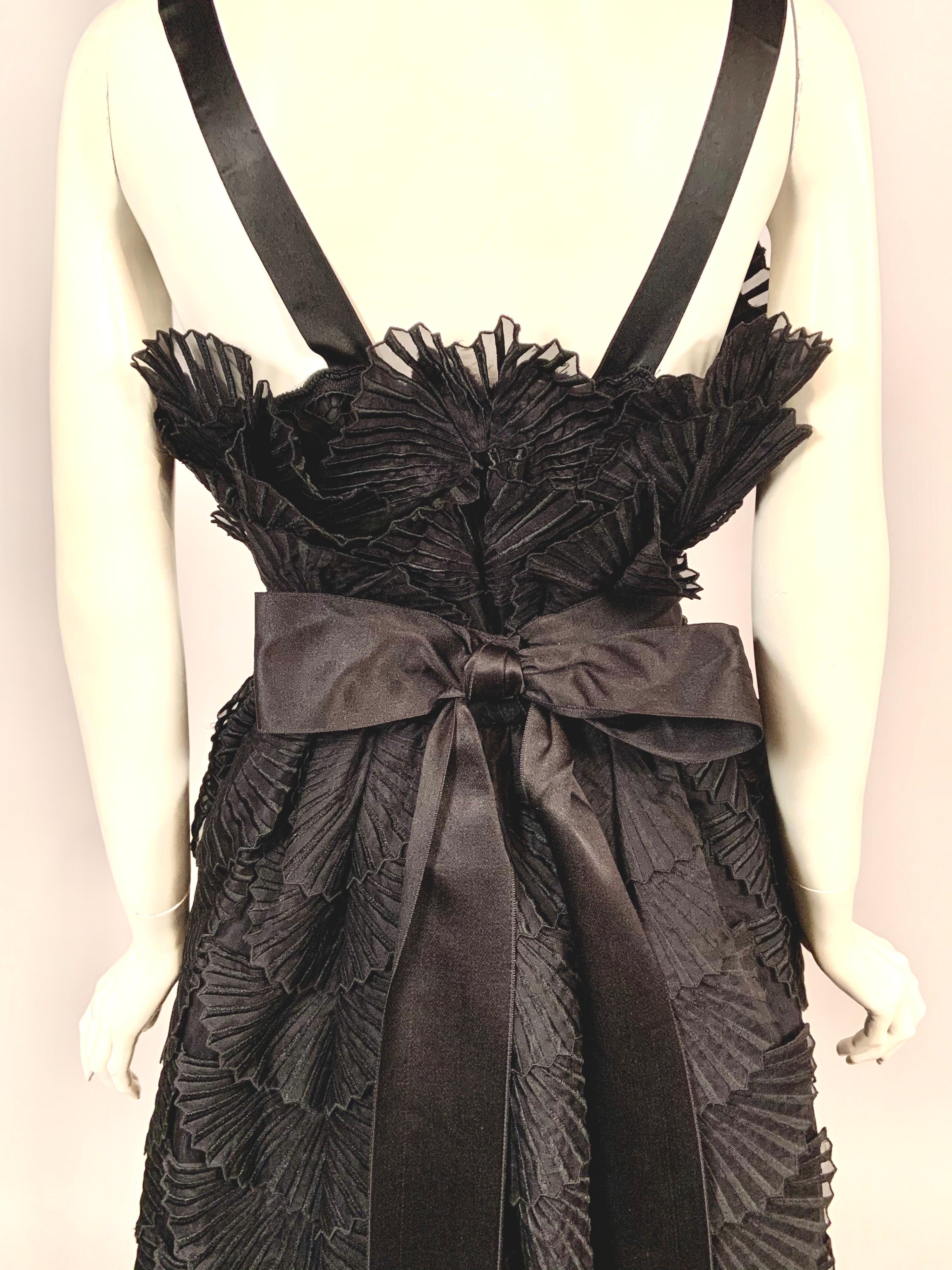Nina Ricci Black Silk Evening Dress with Embroidered Organza Petals Never Worn  2