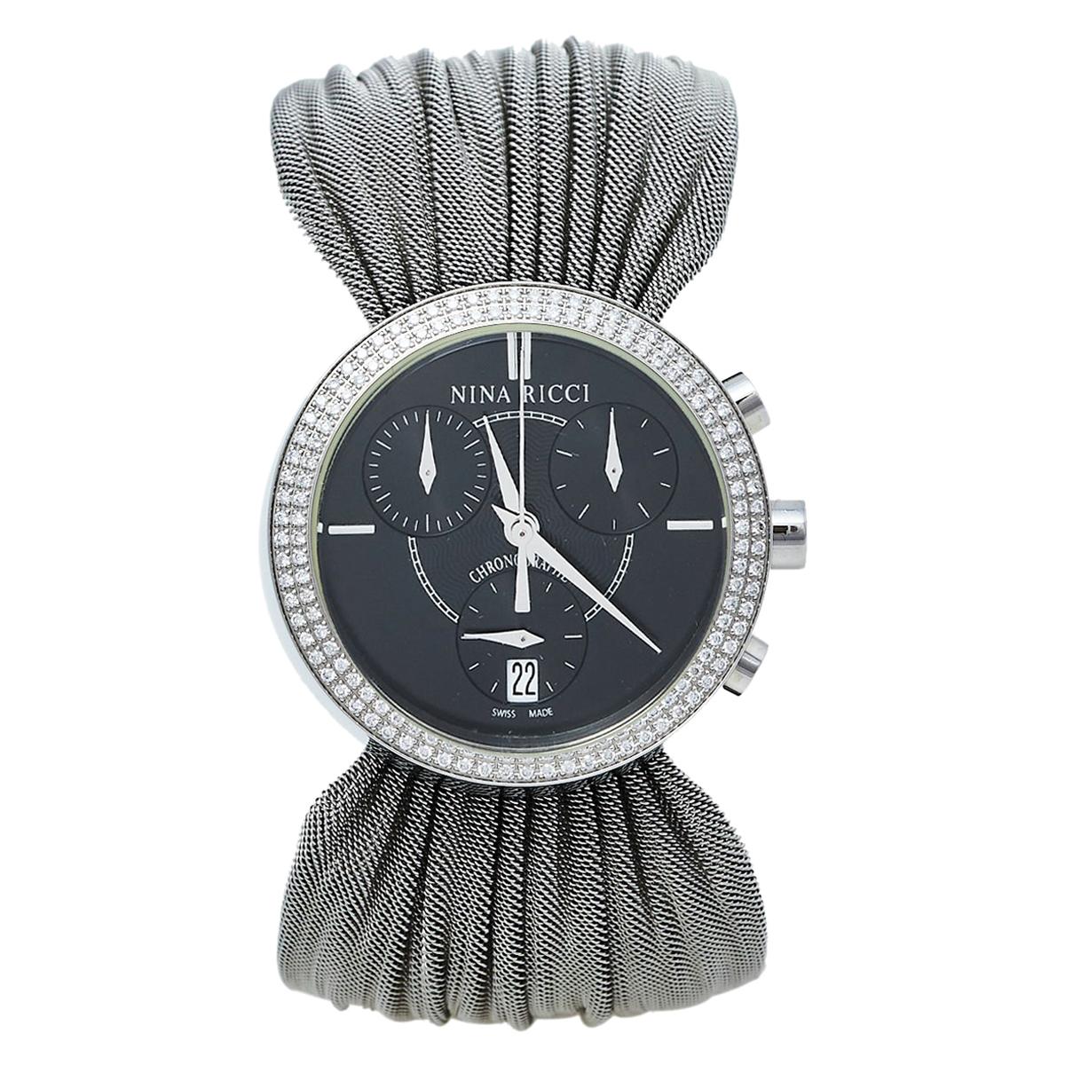 Nina Ricci Black Stainless Steel Diamonds N021.15 Chronograph Women's Wristwatch