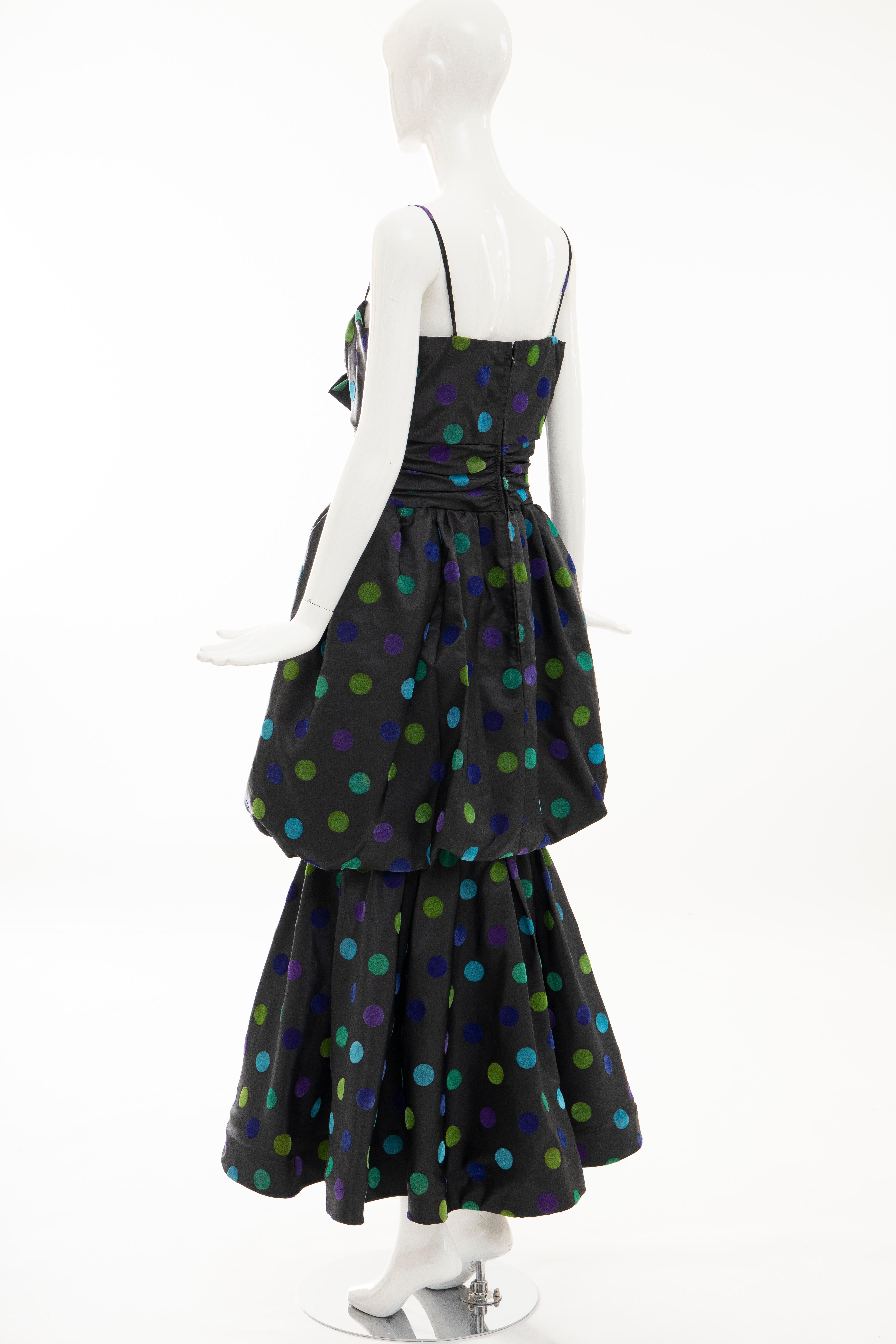 Nina Ricci Black Taffeta Velveteen Polka Dots Evening Dress, Circa: 1980s 6