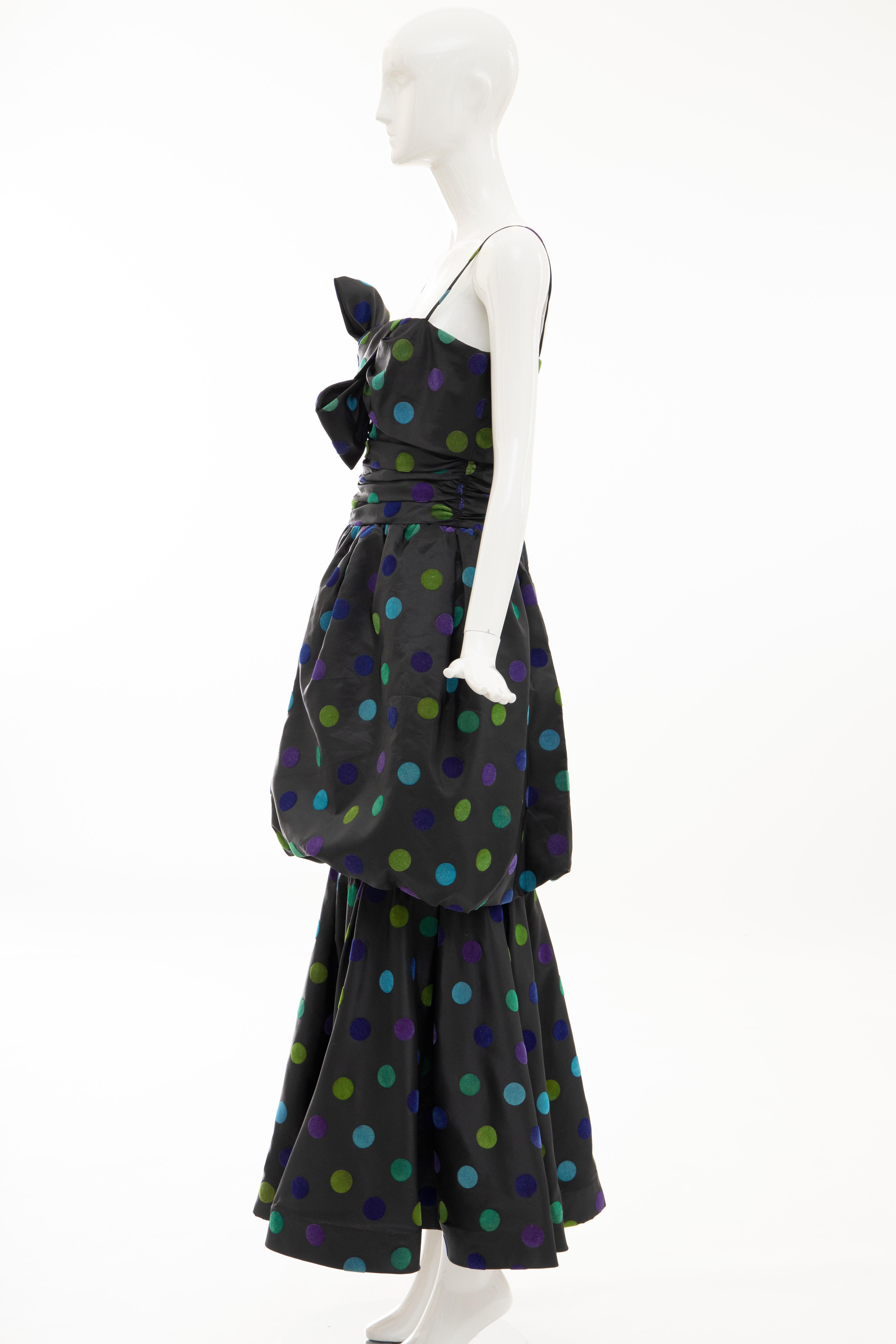 Nina Ricci Black Taffeta Velveteen Polka Dots Evening Dress, Circa: 1980s 7