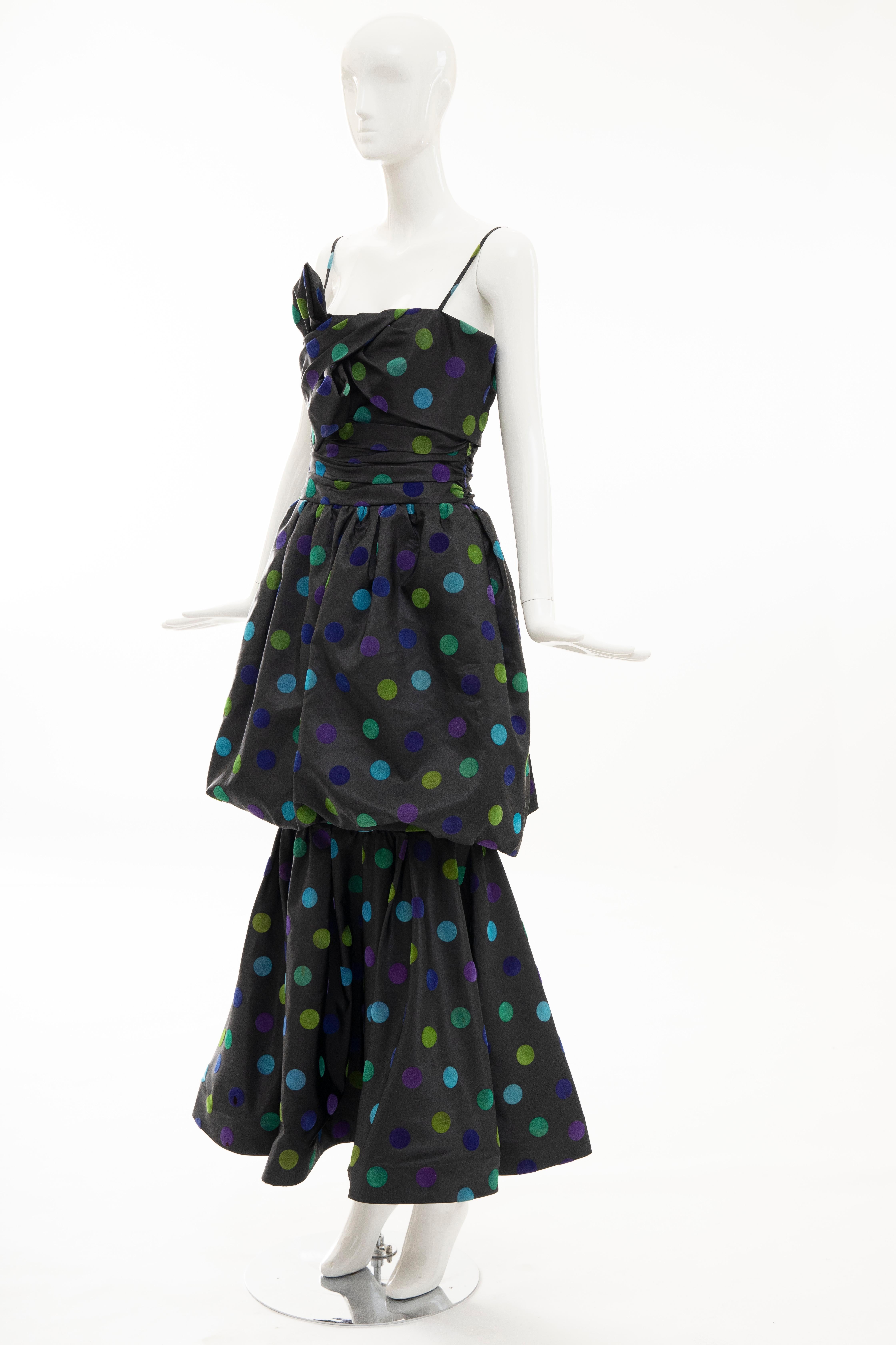 Nina Ricci Black Taffeta Velveteen Polka Dots Evening Dress, Circa: 1980s 8