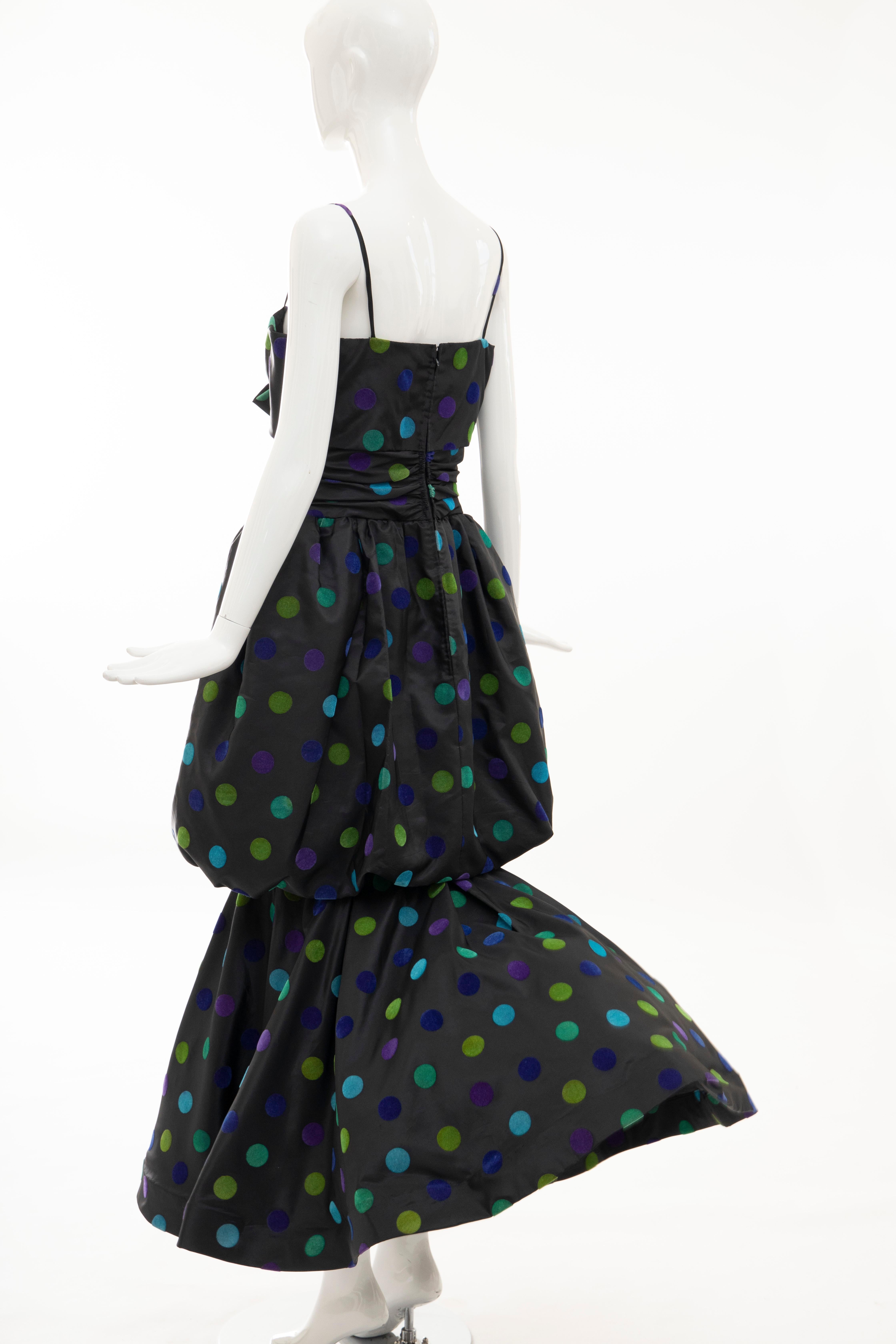 Nina Ricci Black Taffeta Velveteen Polka Dots Evening Dress, Circa: 1980s 9