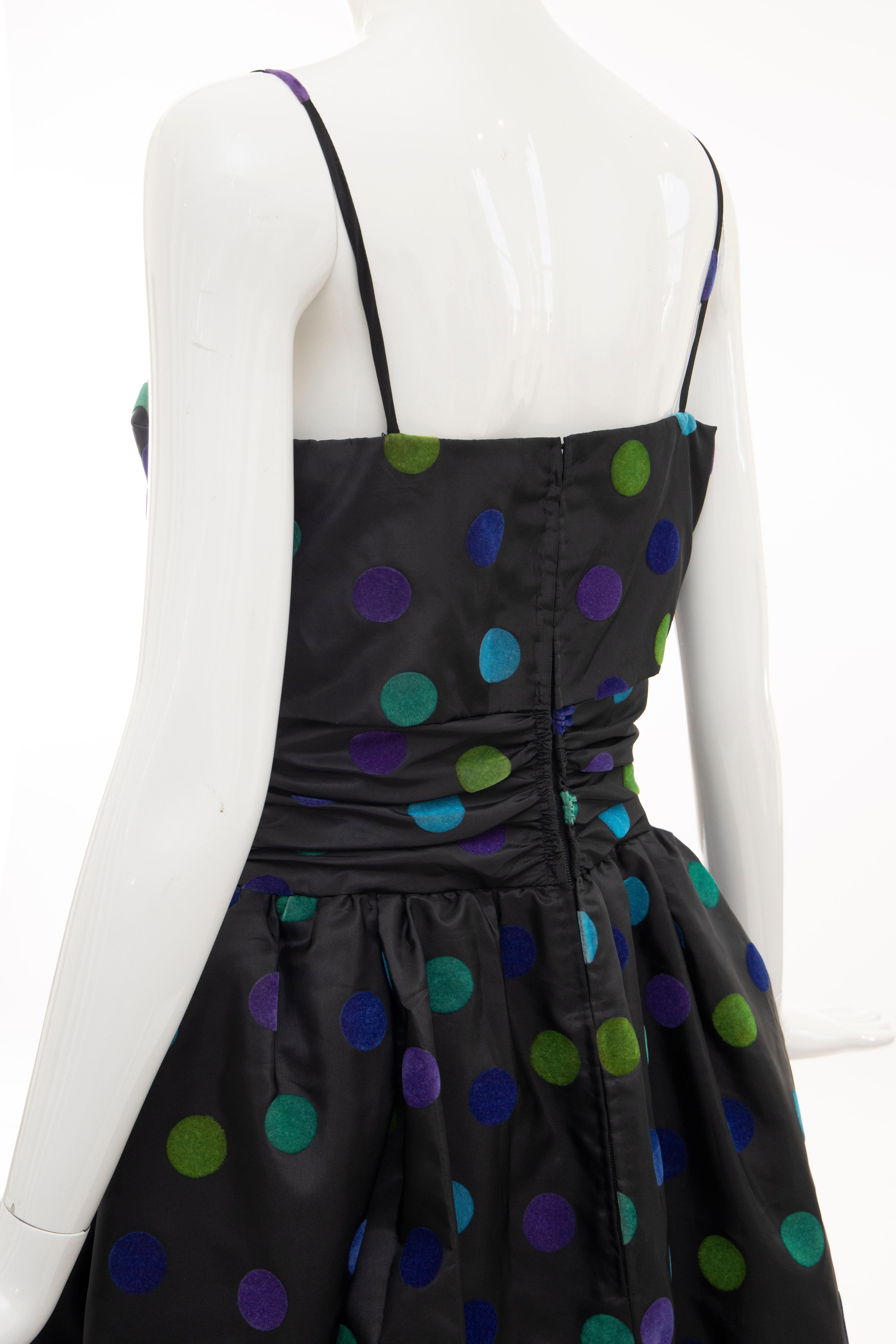 Nina Ricci Black Taffeta Velveteen Polka Dots Evening Dress, Circa: 1980s 10