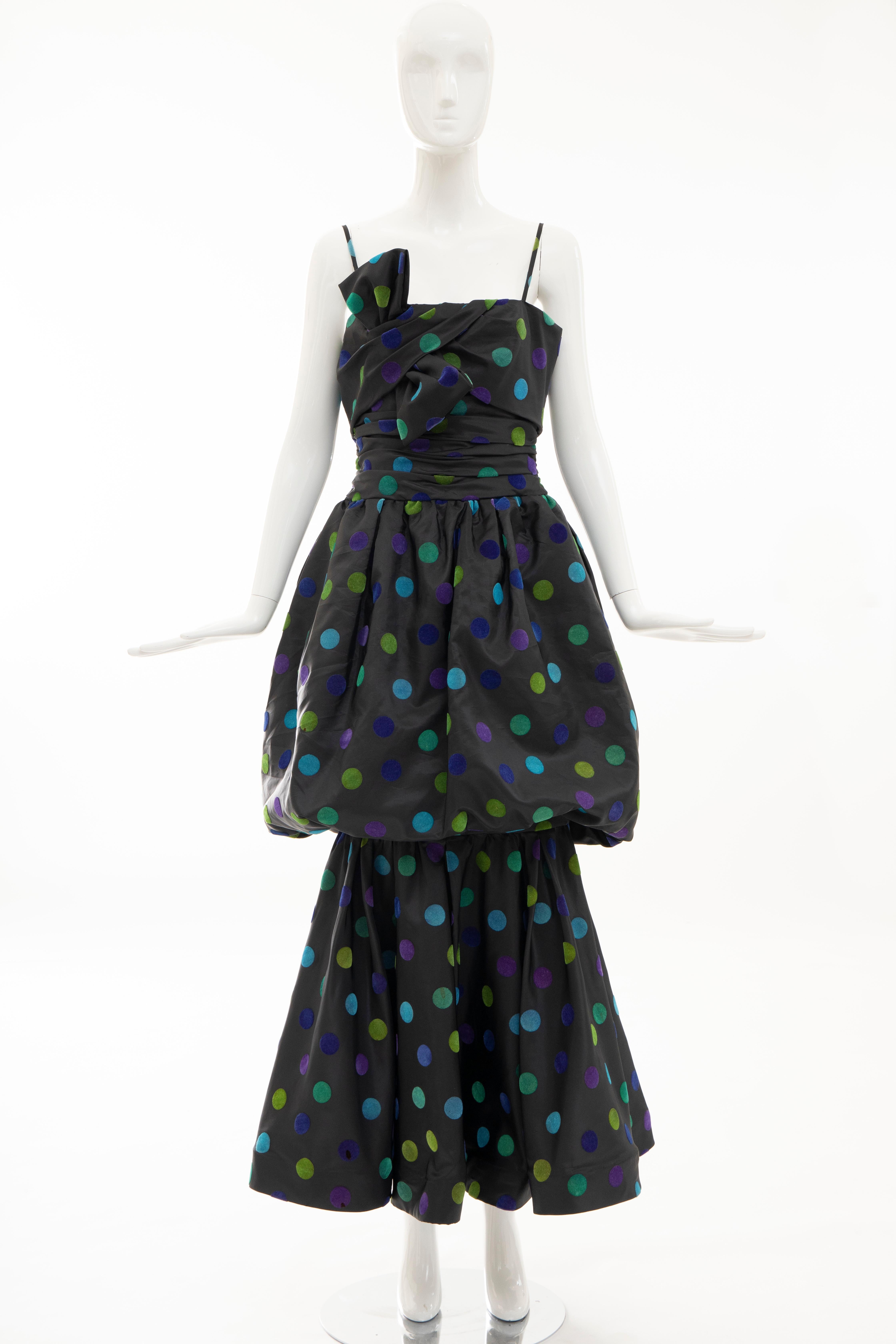 Nina Ricci Black Taffeta Velveteen Polka Dots Evening Dress, Circa: 1980s In Excellent Condition In Cincinnati, OH