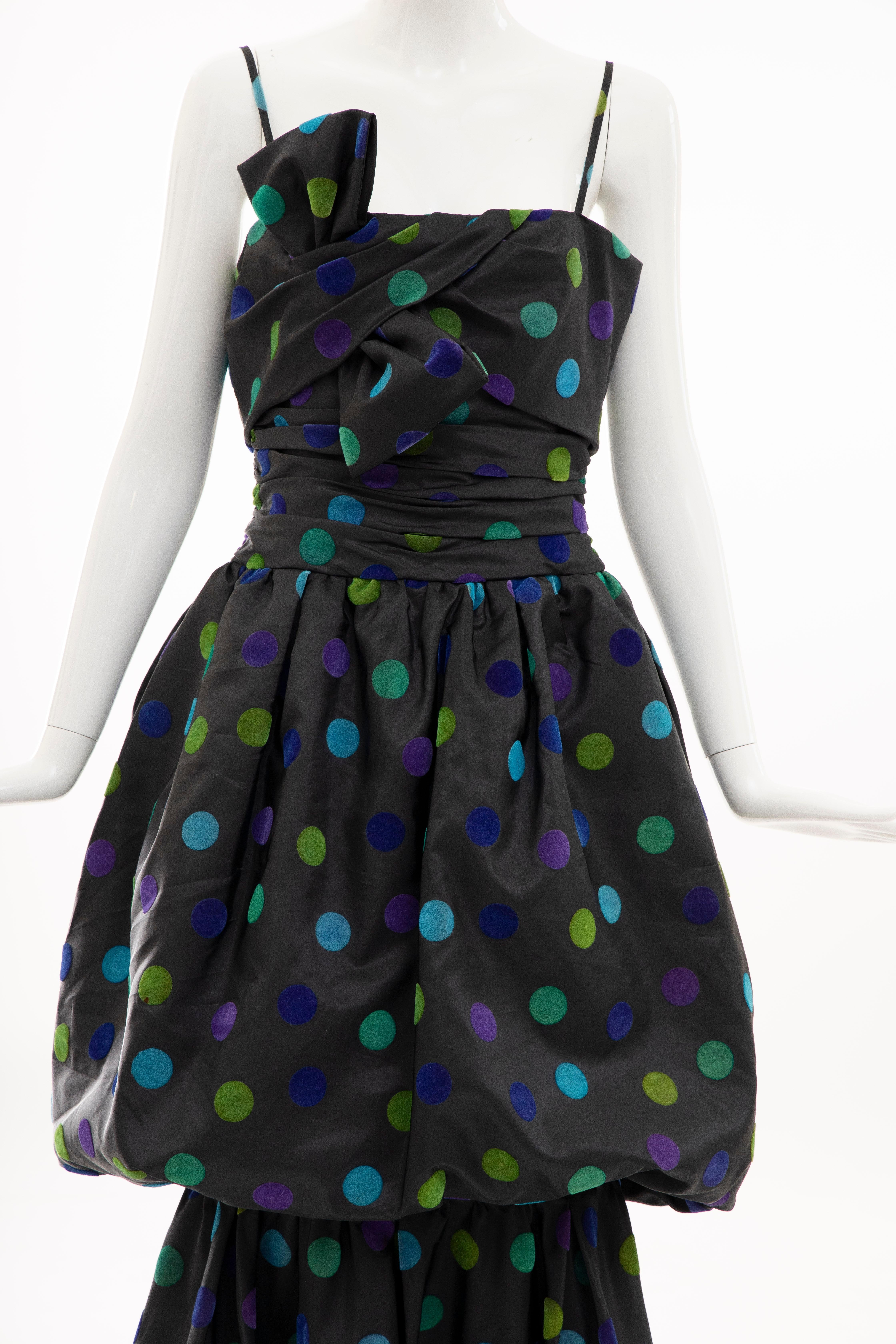 Women's Nina Ricci Black Taffeta Velveteen Polka Dots Evening Dress, Circa: 1980s