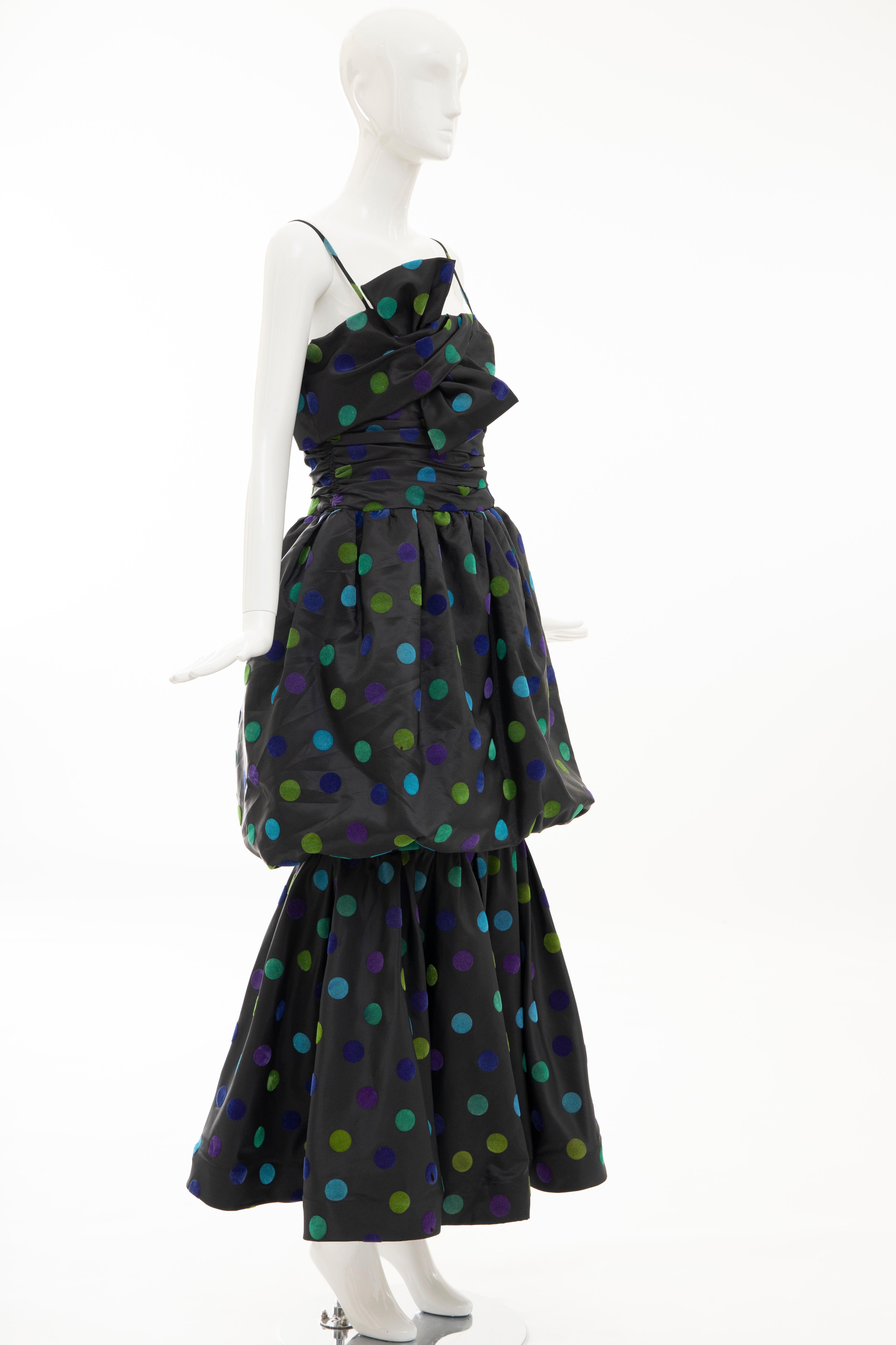 Nina Ricci Black Taffeta Velveteen Polka Dots Evening Dress, Circa: 1980s 1