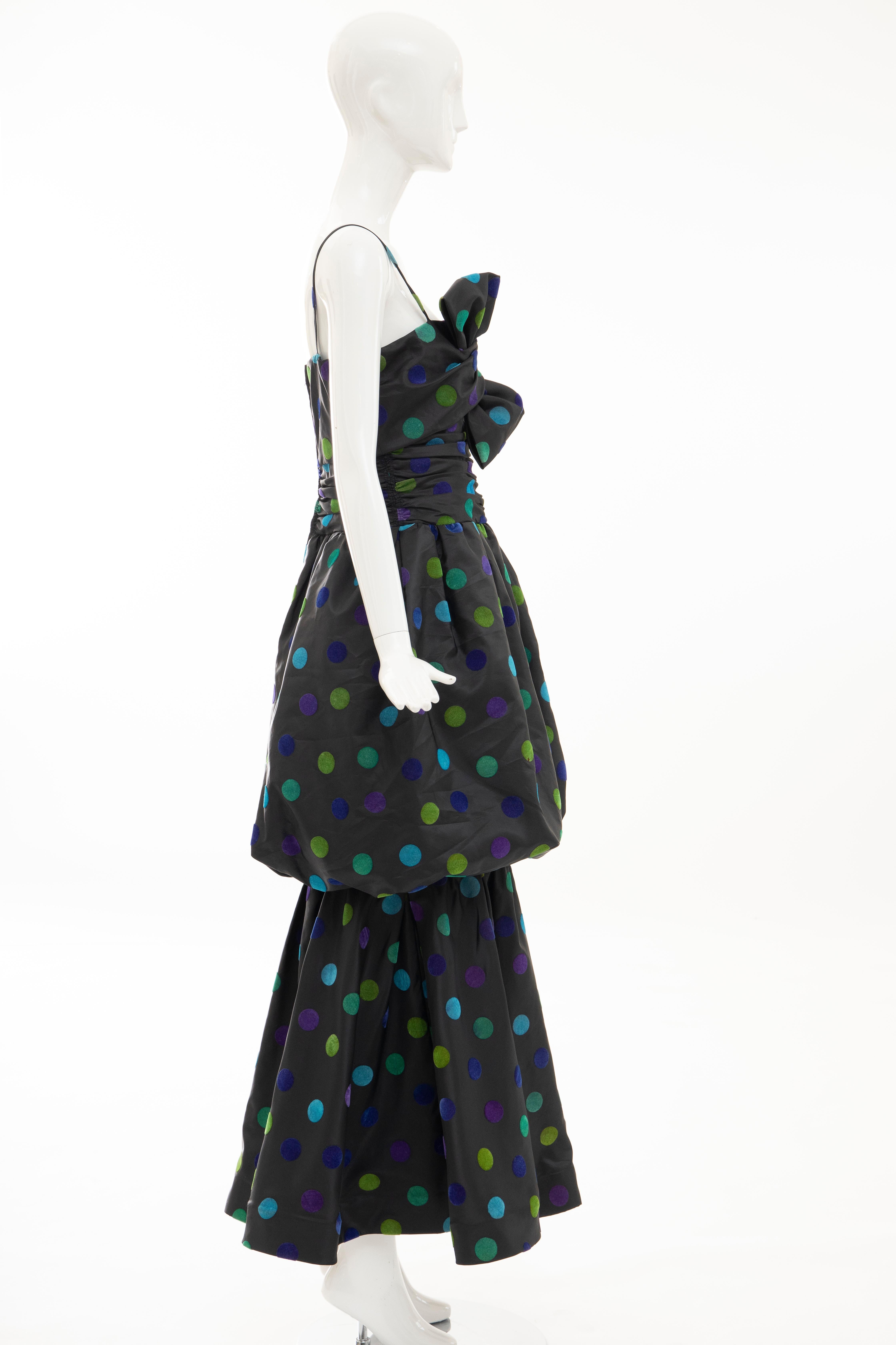 Nina Ricci Black Taffeta Velveteen Polka Dots Evening Dress, Circa: 1980s 2