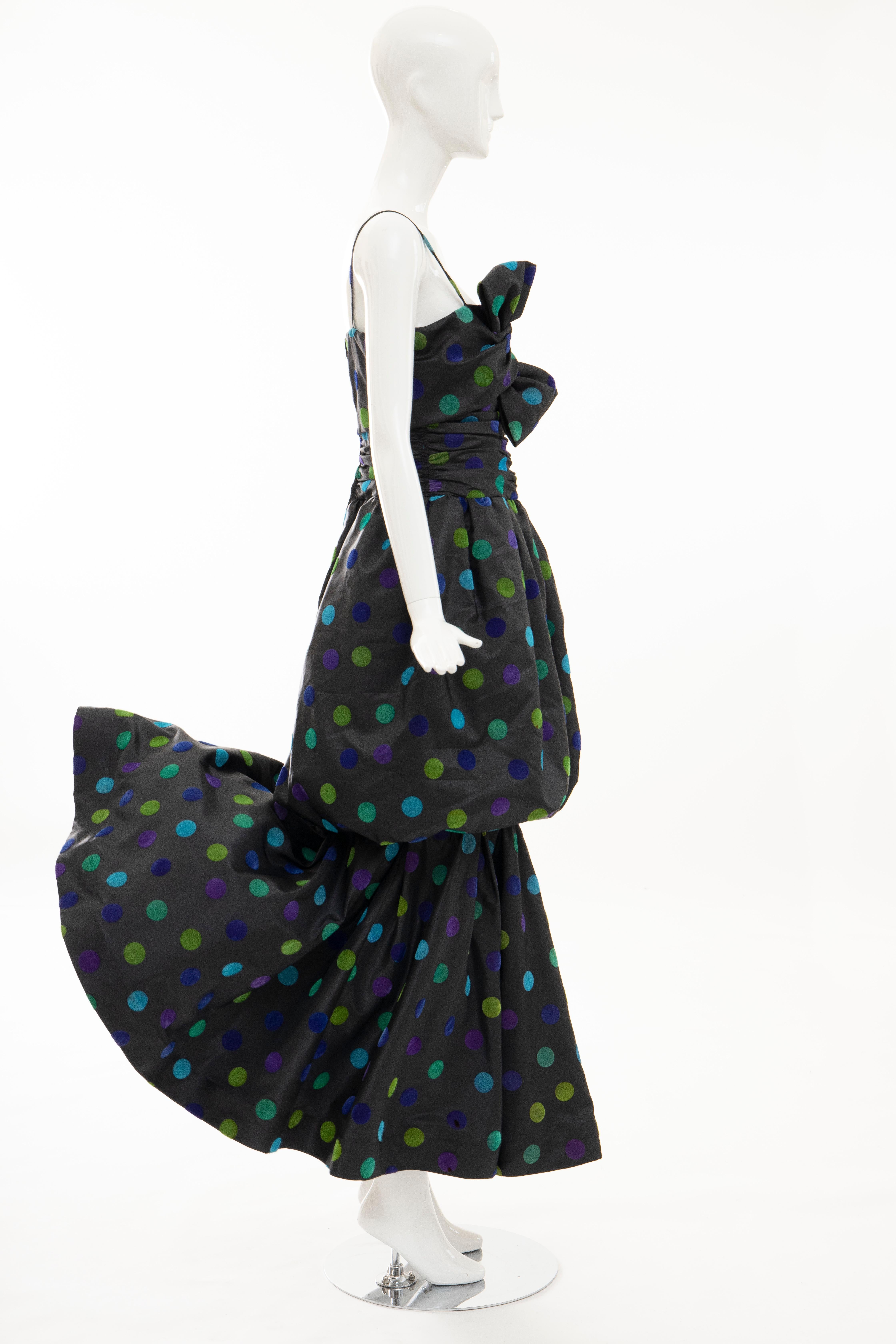 Nina Ricci Black Taffeta Velveteen Polka Dots Evening Dress, Circa: 1980s 3