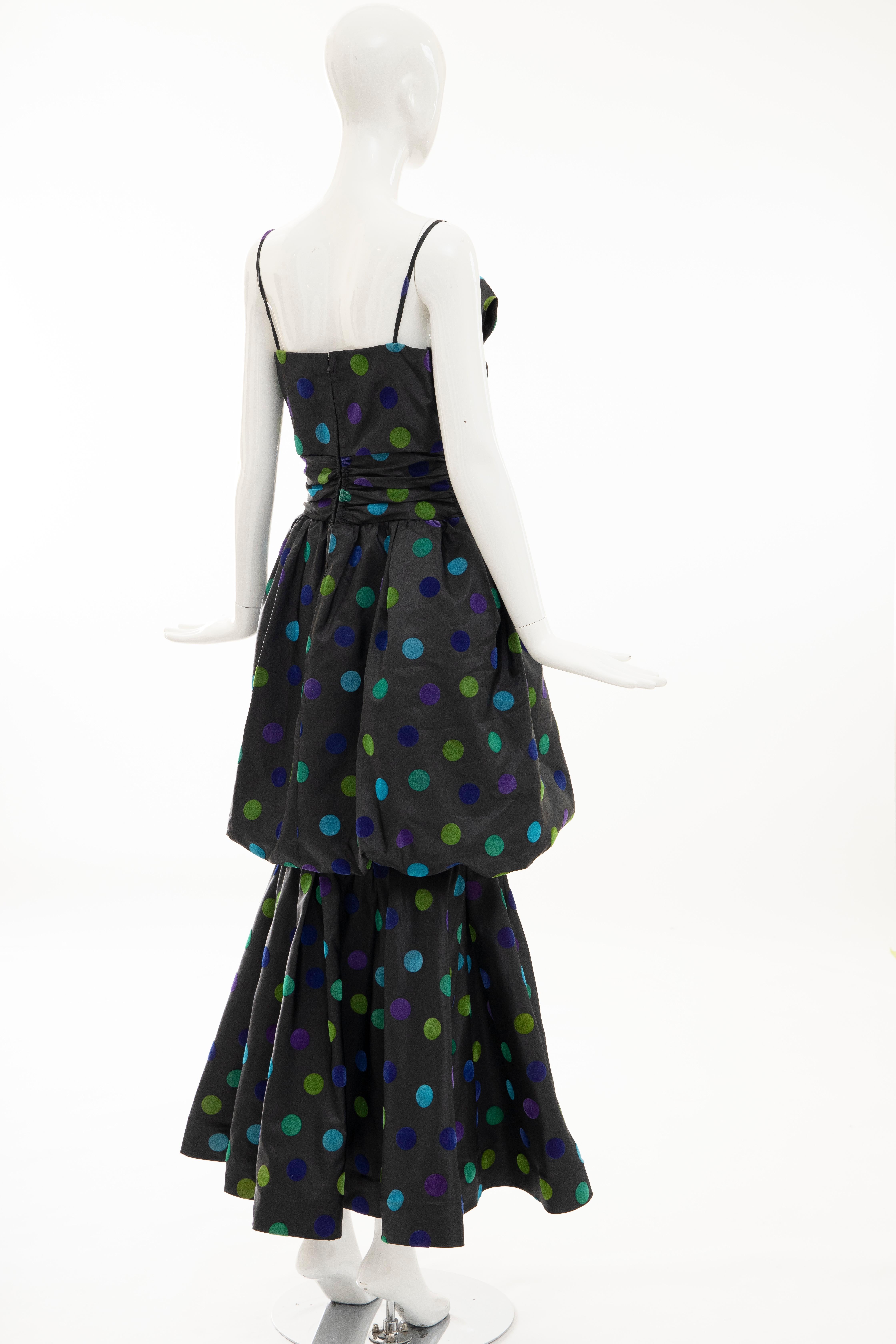 Nina Ricci Black Taffeta Velveteen Polka Dots Evening Dress, Circa: 1980s 4
