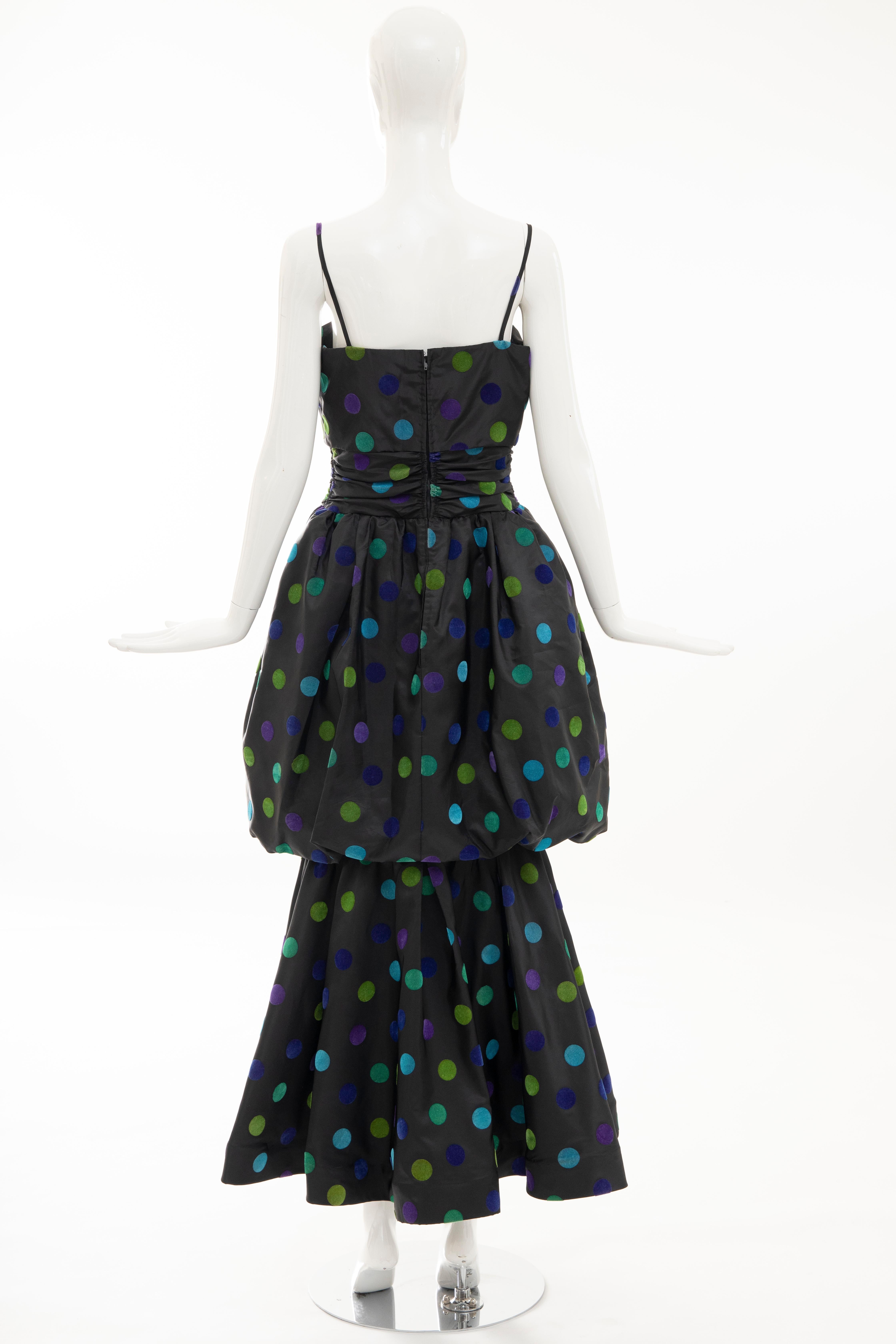 Nina Ricci Black Taffeta Velveteen Polka Dots Evening Dress, Circa: 1980s 5