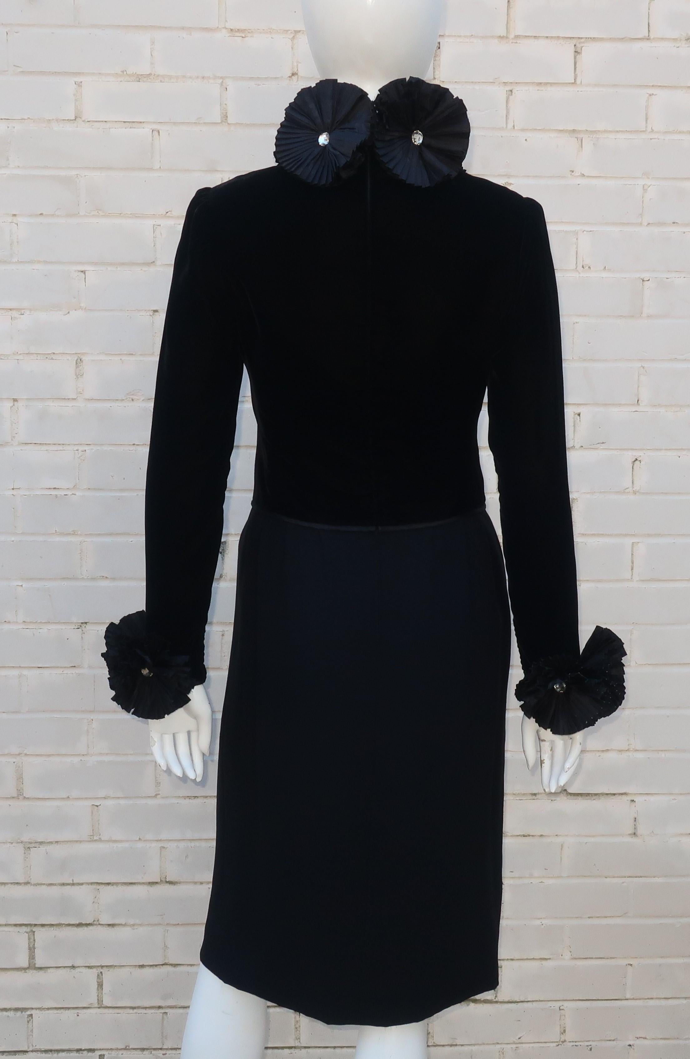 Nina Ricci Black Velvet Dress With Ruff Style Collar 5