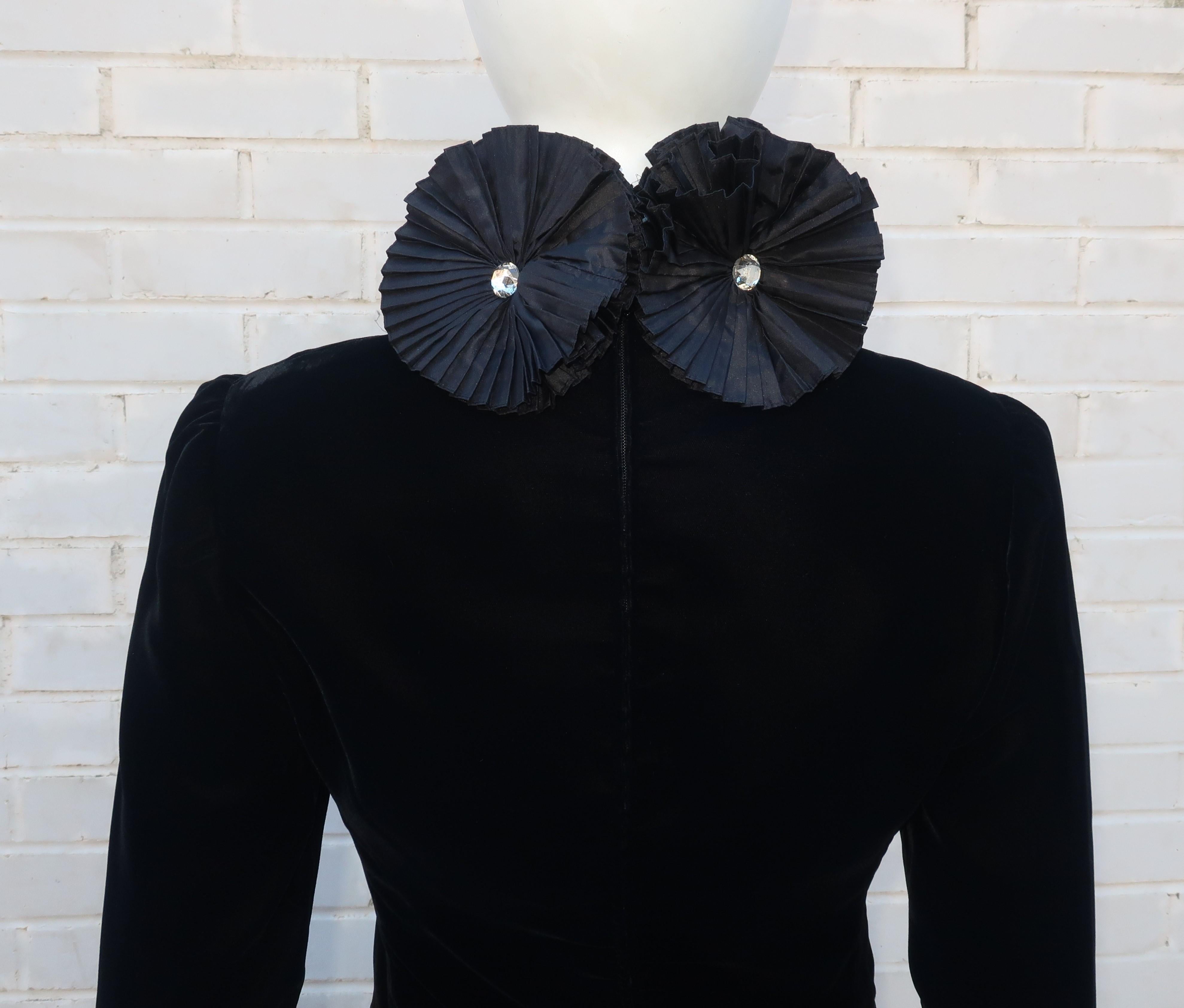 Nina Ricci Black Velvet Dress With Ruff Style Collar 6