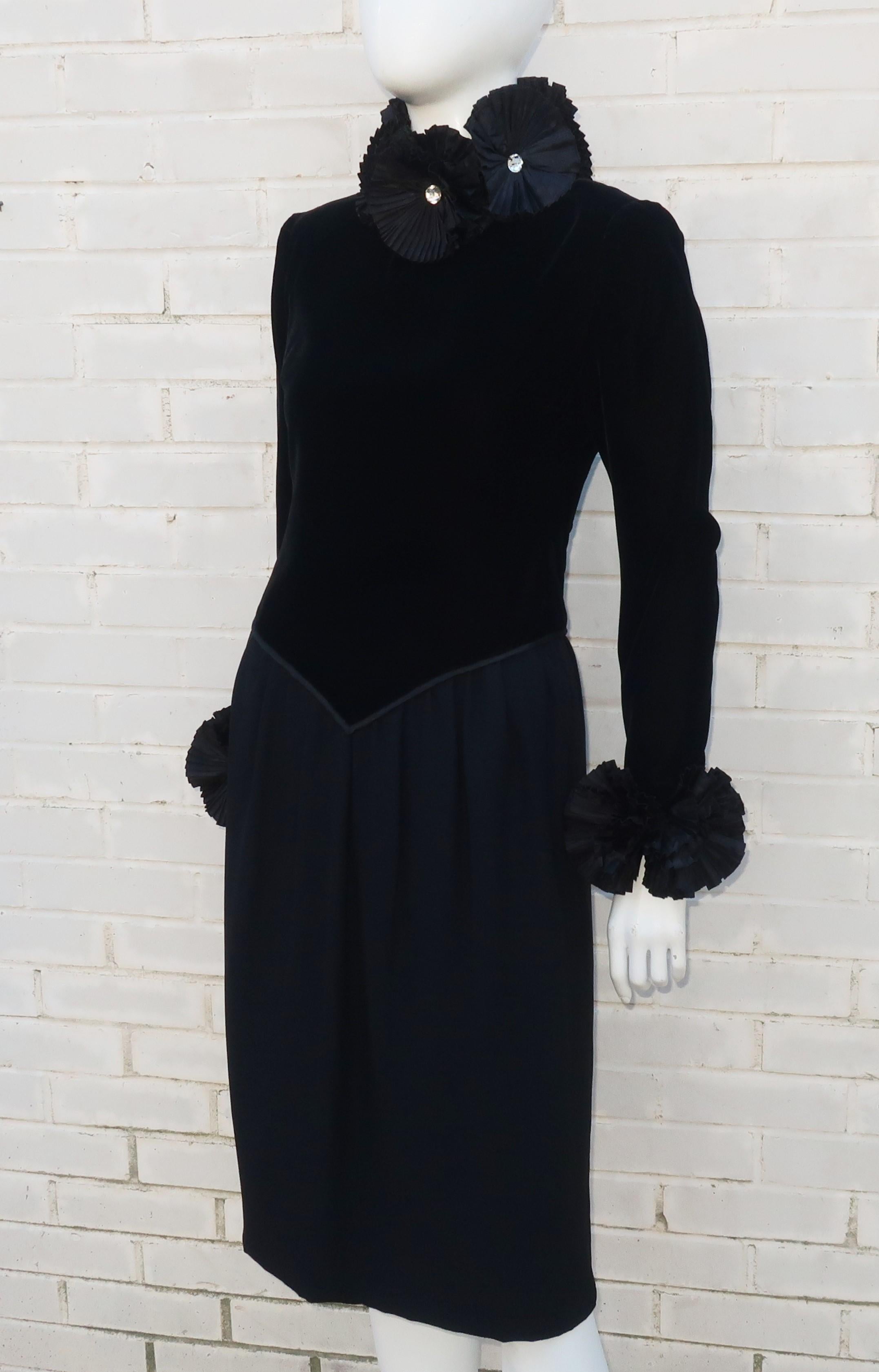 Nina Ricci Black Velvet Dress With Ruff Style Collar 2