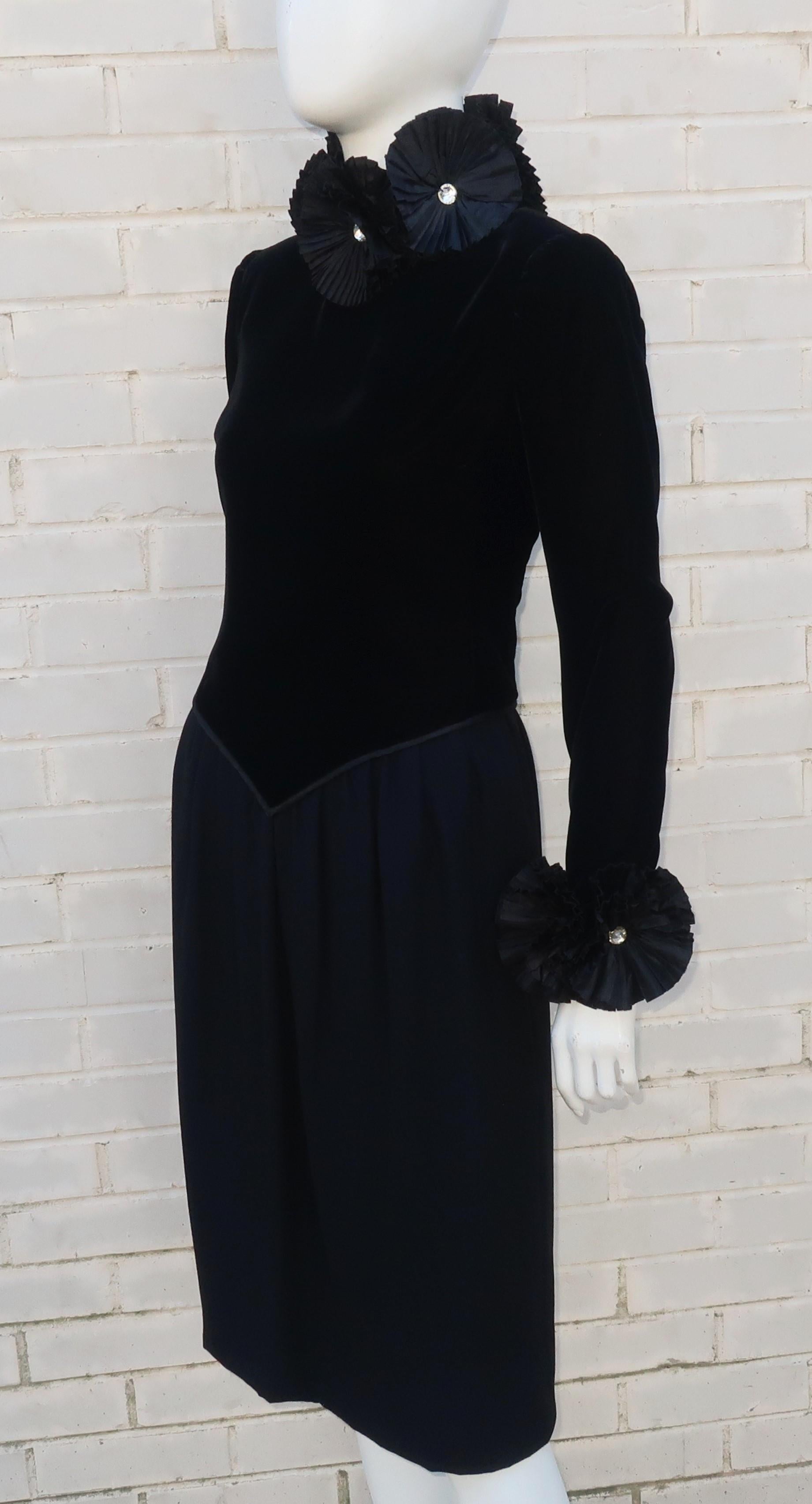 Nina Ricci Black Velvet Dress With Ruff Style Collar 4