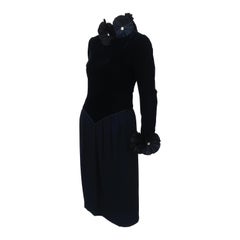 Nina Ricci Black Velvet Dress With Ruff Style Collar
