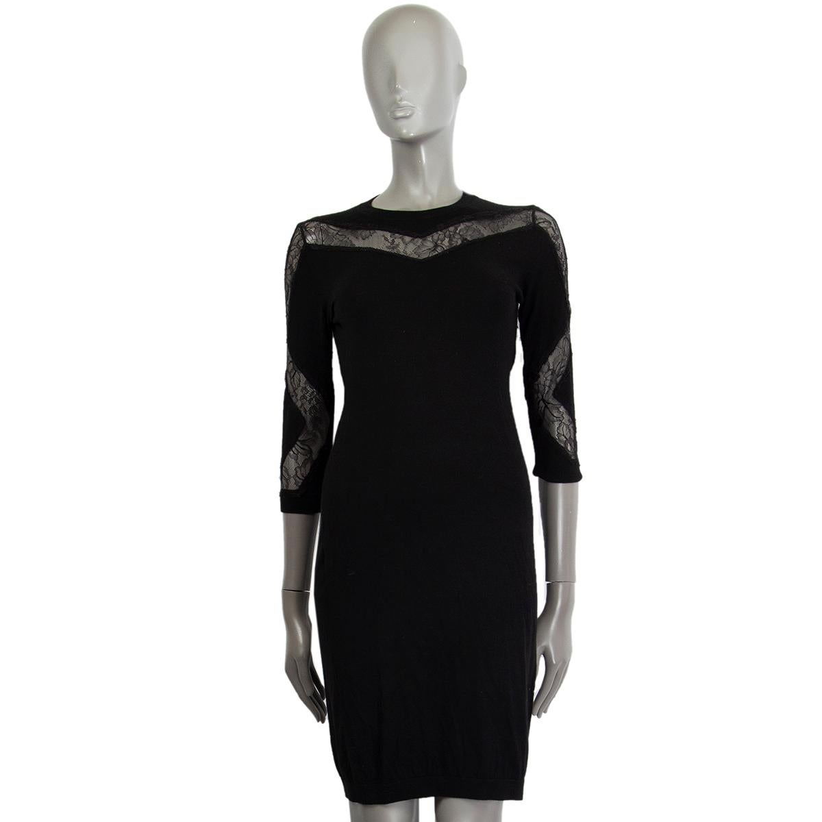 Women's NINA RICCI black wool cashmere LACE PANELED KNIT Dress S For Sale