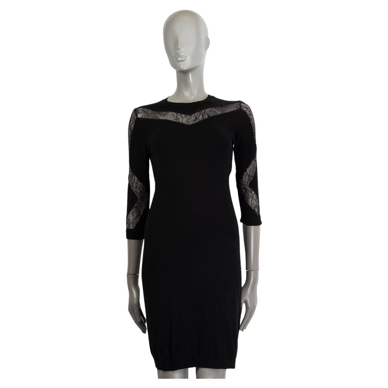 NINA RICCI black wool cashmere LACE PANELED KNIT Dress S For Sale