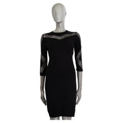 NINA RICCI negro lana cachemira PANEL DE ENCAJE Vestido S