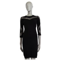 NINA RICCI black wool cashmere LACE PANELED KNIT Dress S