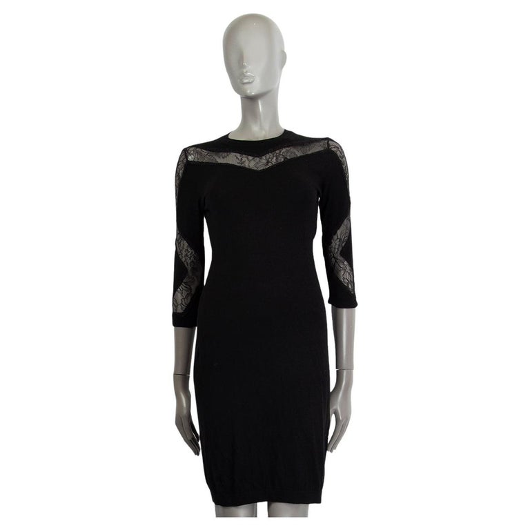 NINA RICCI black wool cashmere LACE PANELED KNIT Dress S For Sale at 1stDibs