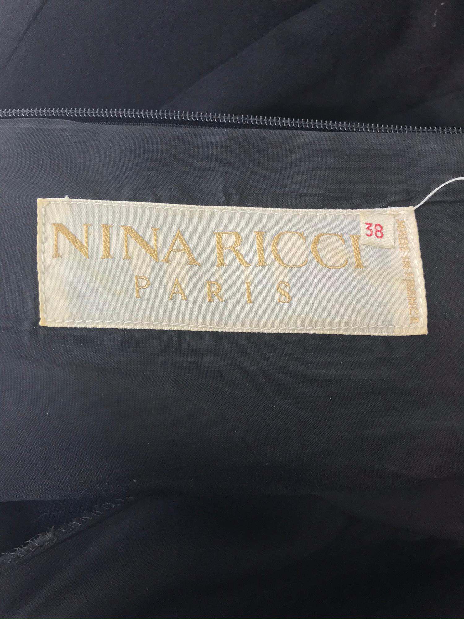 Nina Ricci Black Wool Semi Fitted Dress with Flared Hem 1980s  8