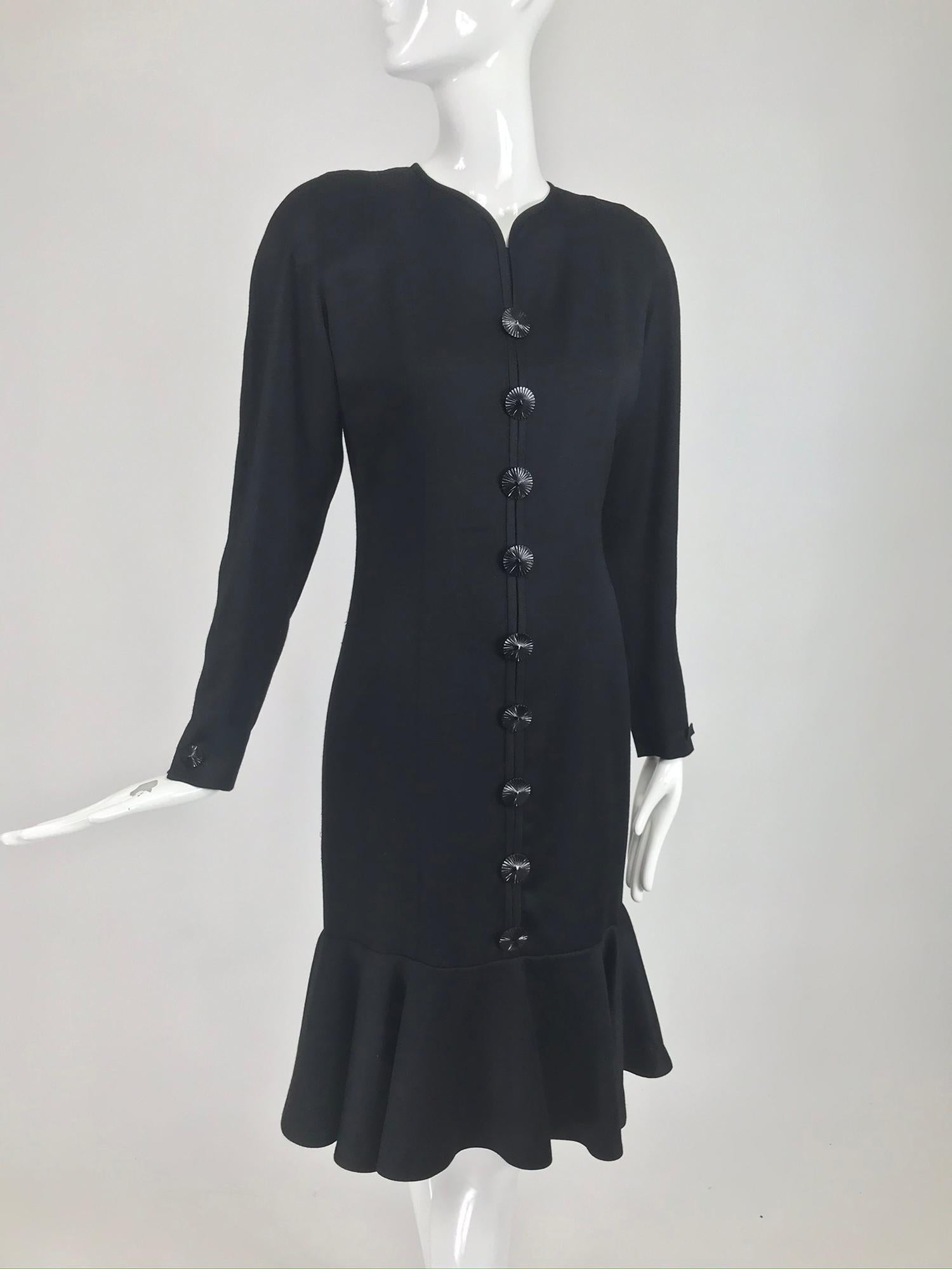 Nina Ricci Black Wool Semi Fitted Dress with Flared Hem 1980s  In Good Condition In West Palm Beach, FL