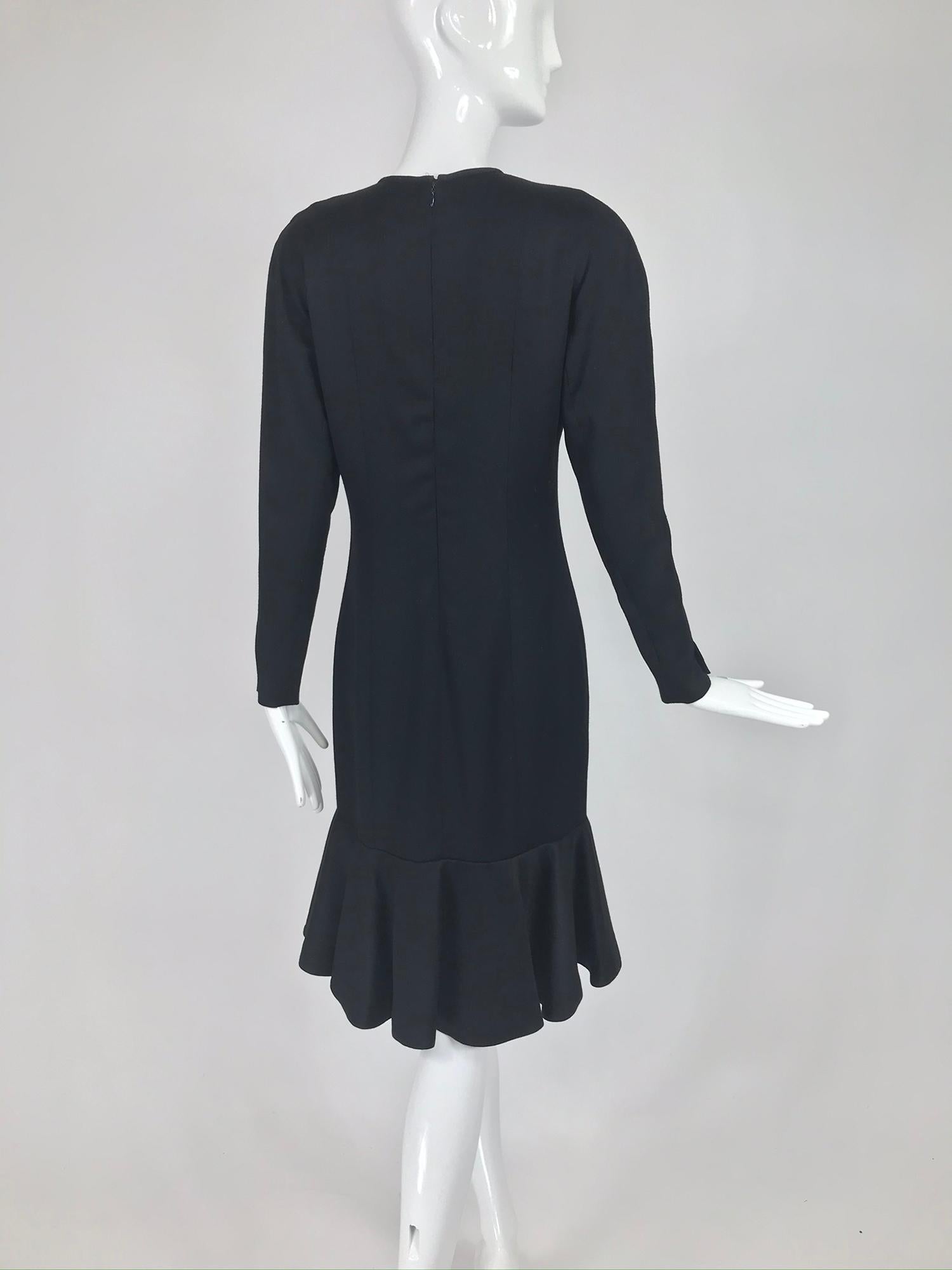 Nina Ricci Black Wool Semi Fitted Dress with Flared Hem 1980s  3