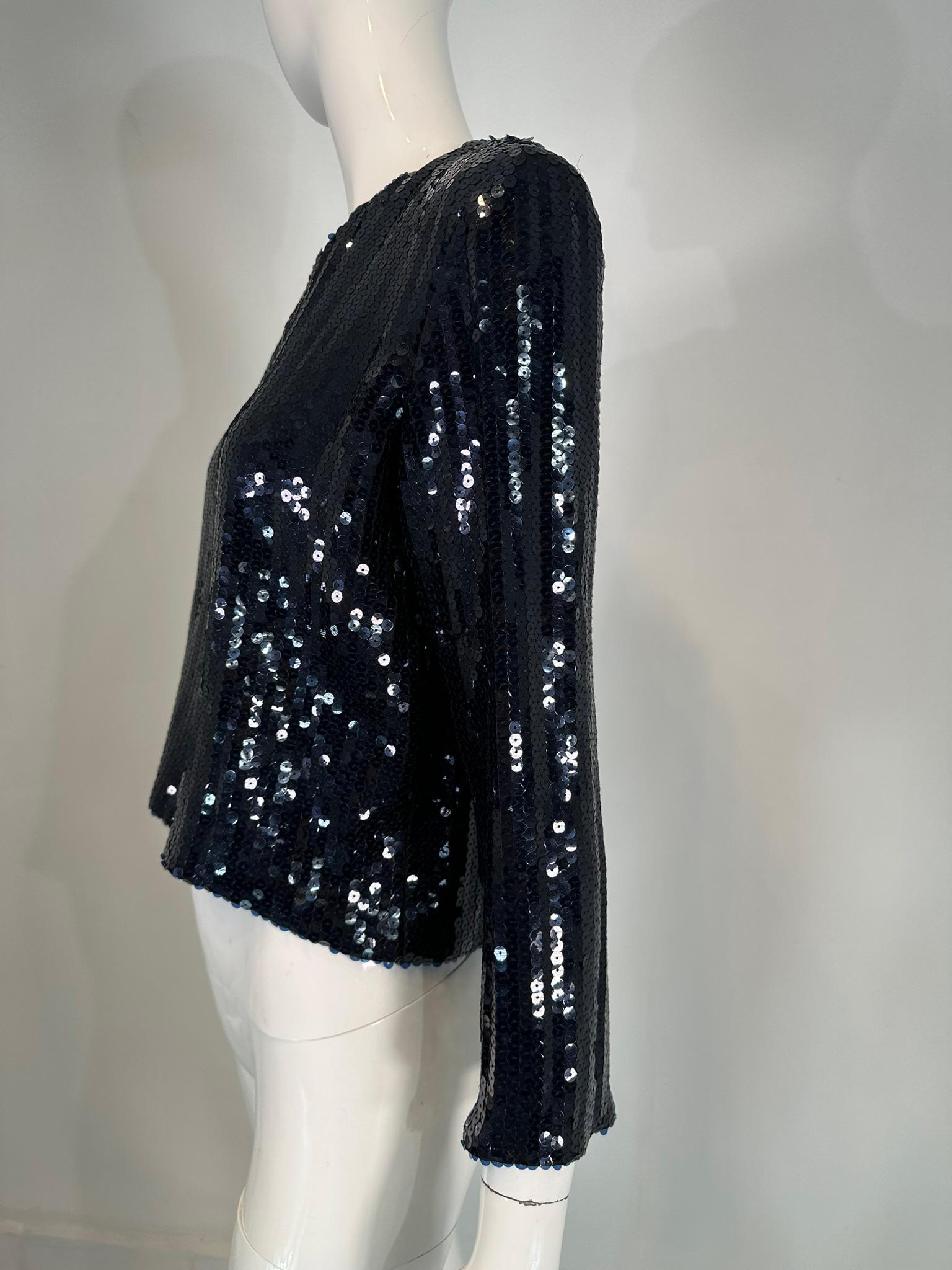 Nina Ricci Blue Sequin Blue Silk Open Front Evening Jacket Unworn with Tags 36 For Sale 5