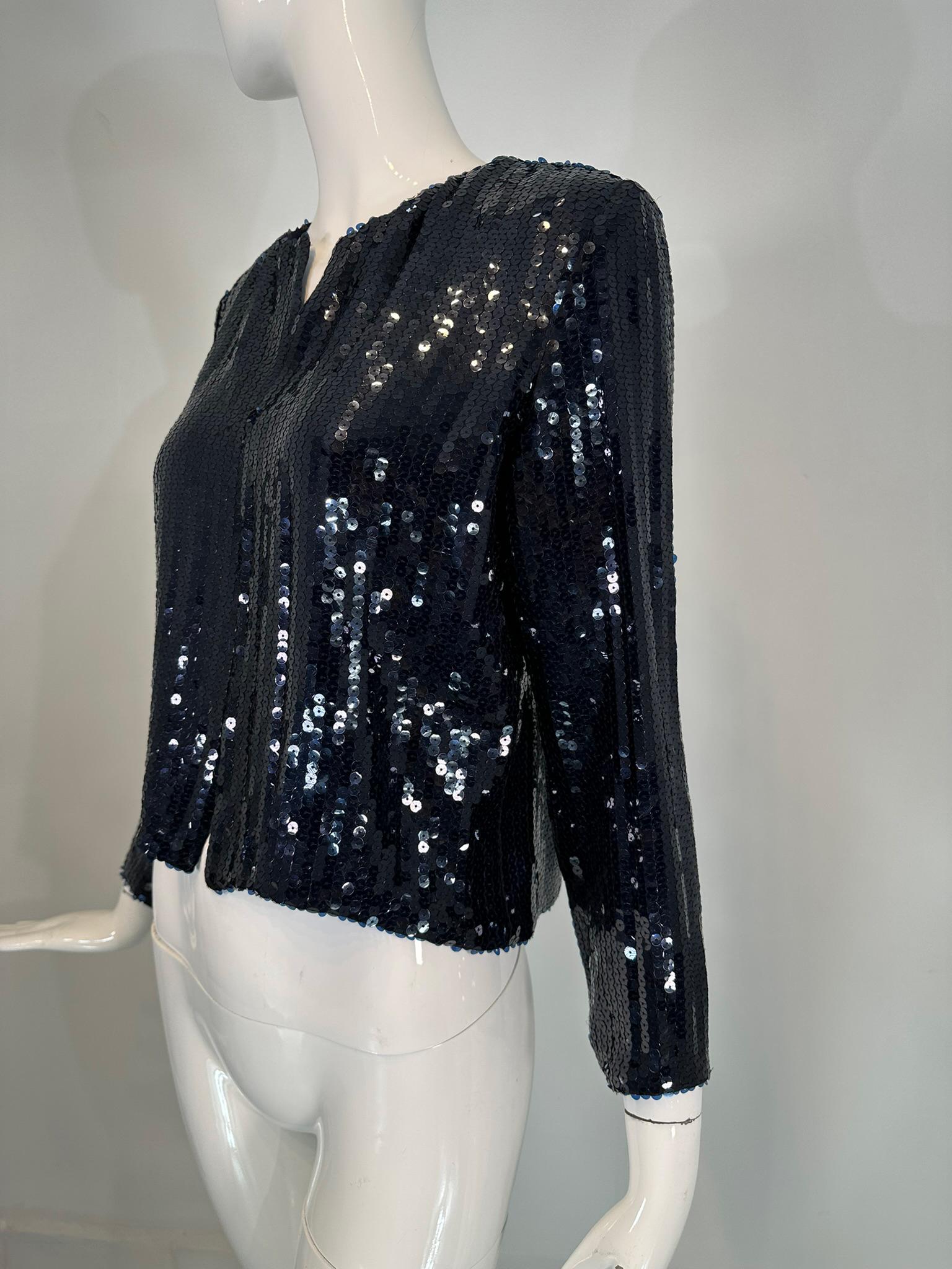Nina Ricci Blue Sequin Blue Silk Open Front Evening Jacket Unworn with Tags 36 For Sale 6
