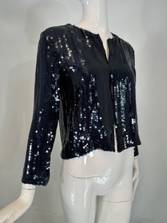 Nina Ricci Blue Sequin Blue Silk Open Front Evening Jacket Unworn with Tags 36