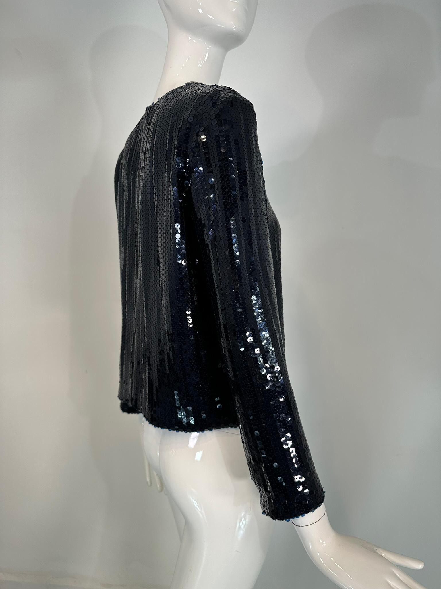 Women's Nina Ricci Blue Sequin Blue Silk Open Front Evening Jacket Unworn with Tags 36 For Sale