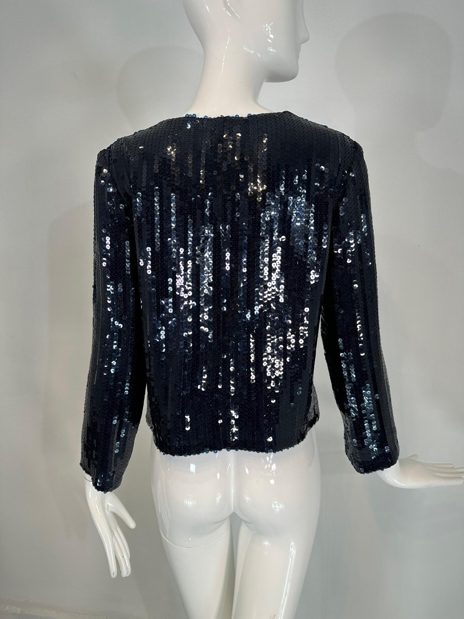 Nina Ricci Blue Sequin Blue Silk Open Front Evening Jacket Unworn with Tags 36 For Sale 2