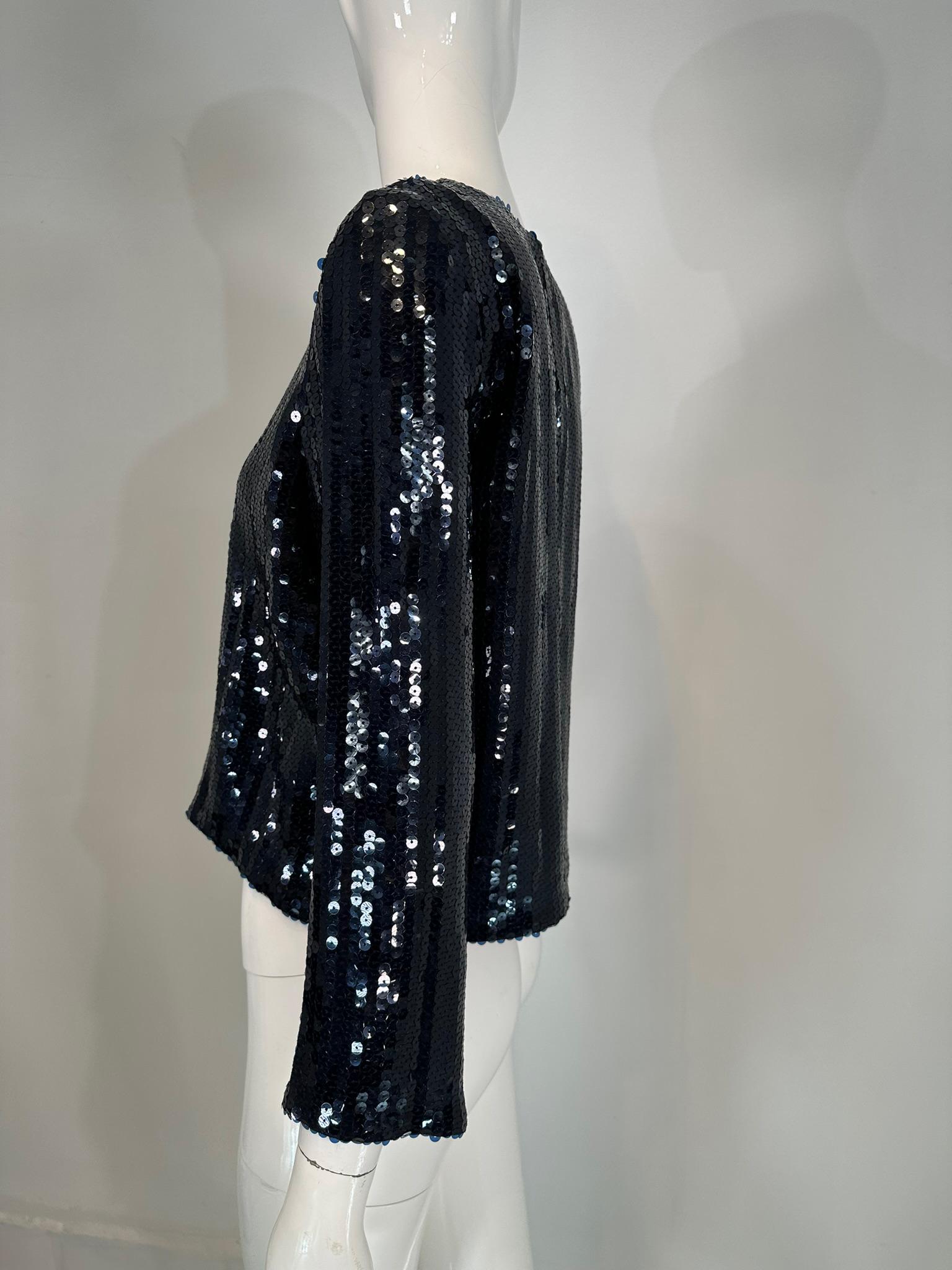 Nina Ricci Blue Sequin Blue Silk Open Front Evening Jacket Unworn with Tags 36 For Sale 4