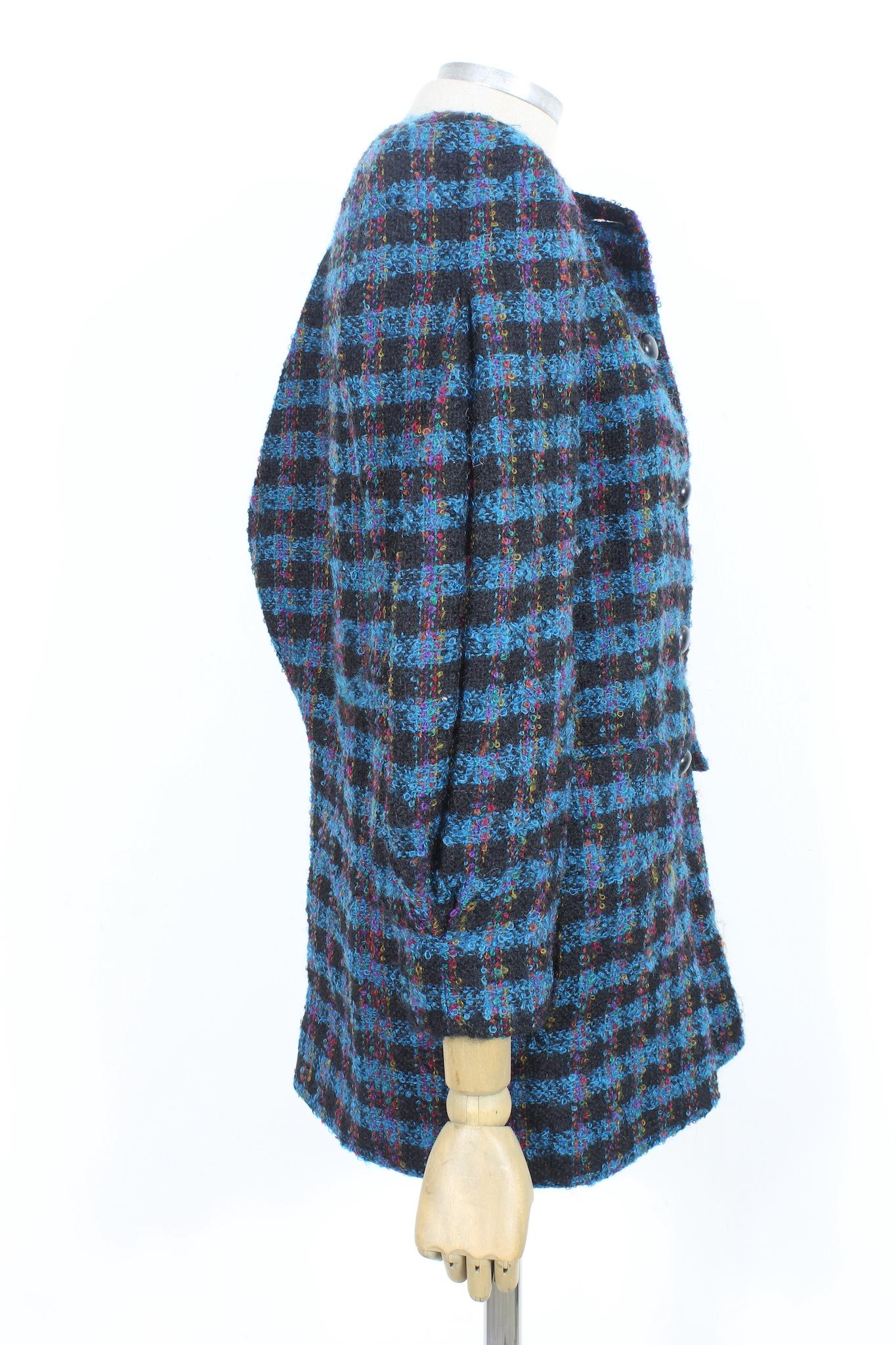 Manteau en laine bouclée bleu Nina Ricci Vintage 80s Excellent état à Brindisi, Bt