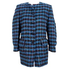 Manteau en laine bouclée bleu Nina Ricci Vintage 80s