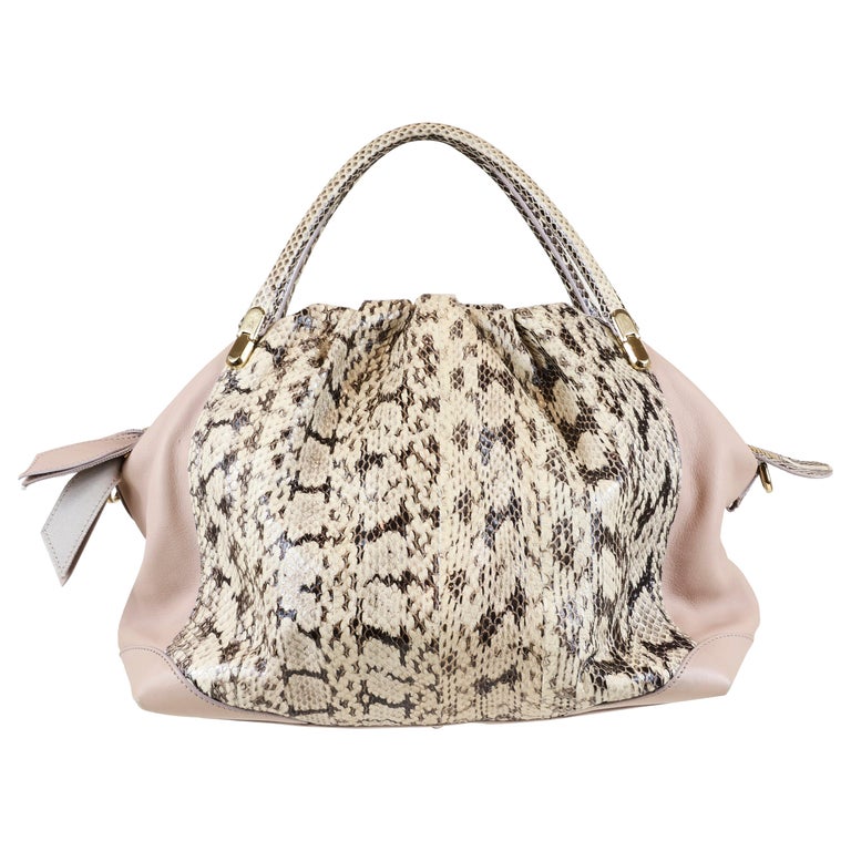 Nina Ricci Blush/Ivory Leather Handle Bag with Python and