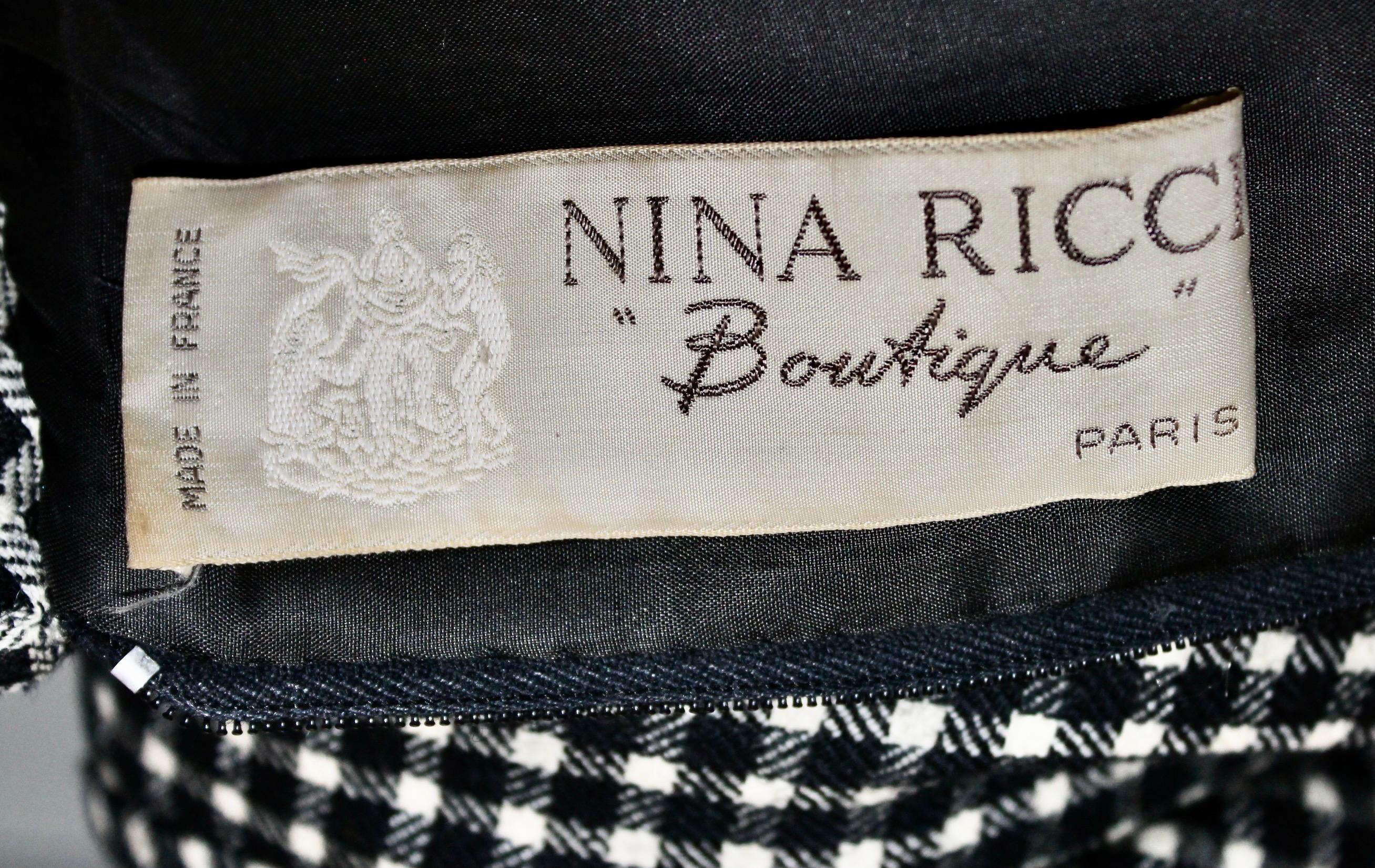 Nina Ricci 'Boutique' Paris Black and White Wool Dress For Sale 5