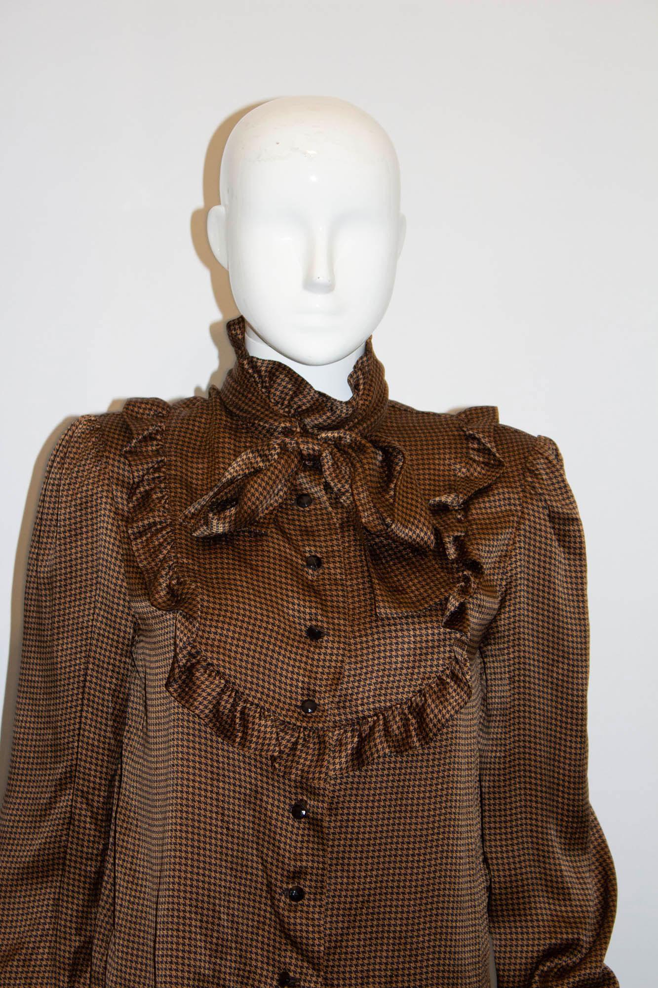 Brown Nina Ricci Boutique Paris Vintage Silk Blouse  For Sale