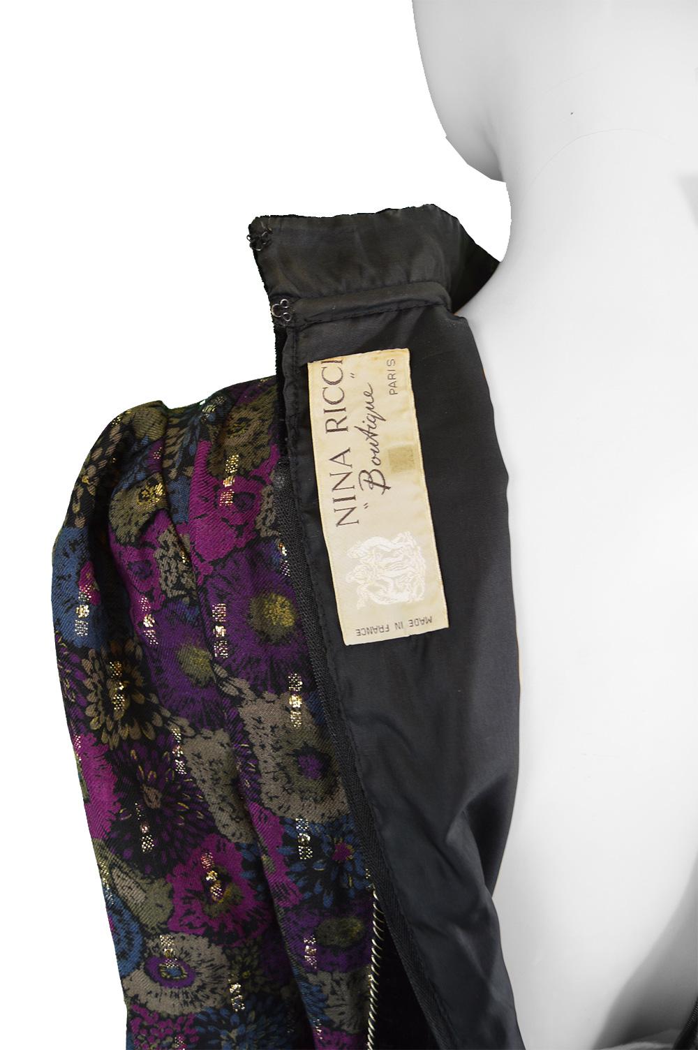 Nina Ricci Boutique Vintage Women's Silk Velvet, Wool & Lamé Shirt Blouse, 1970s 4