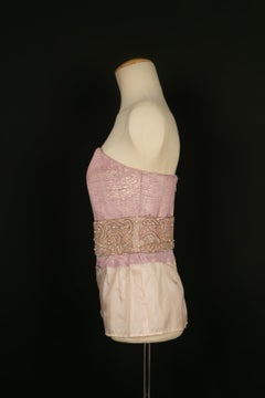 Nina Ricci Bustier Top in Pink Cotton And Golden Lurex