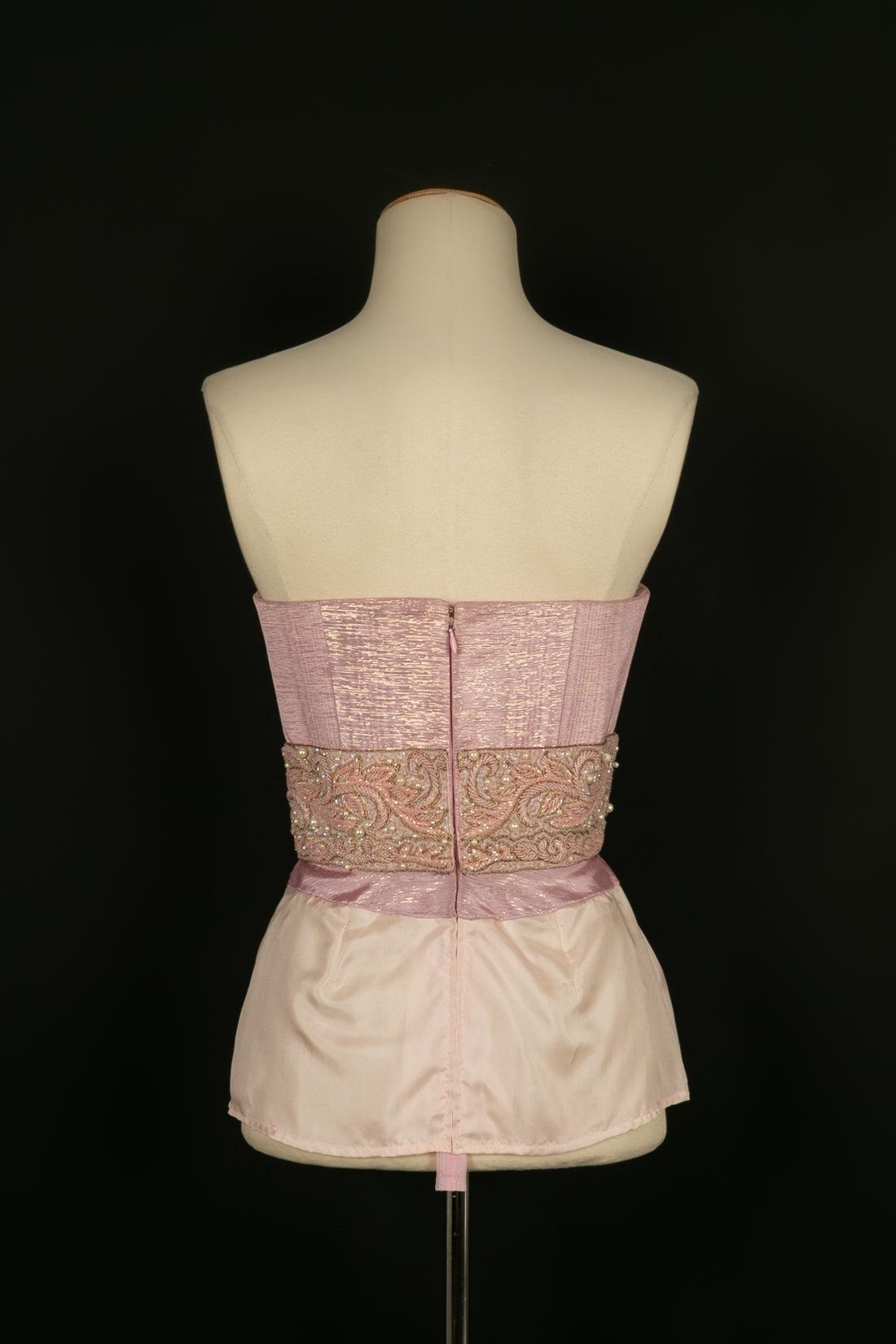 Top con corpiño Nina Ricci de algodón rosa y lúrex dorado Marrón en venta